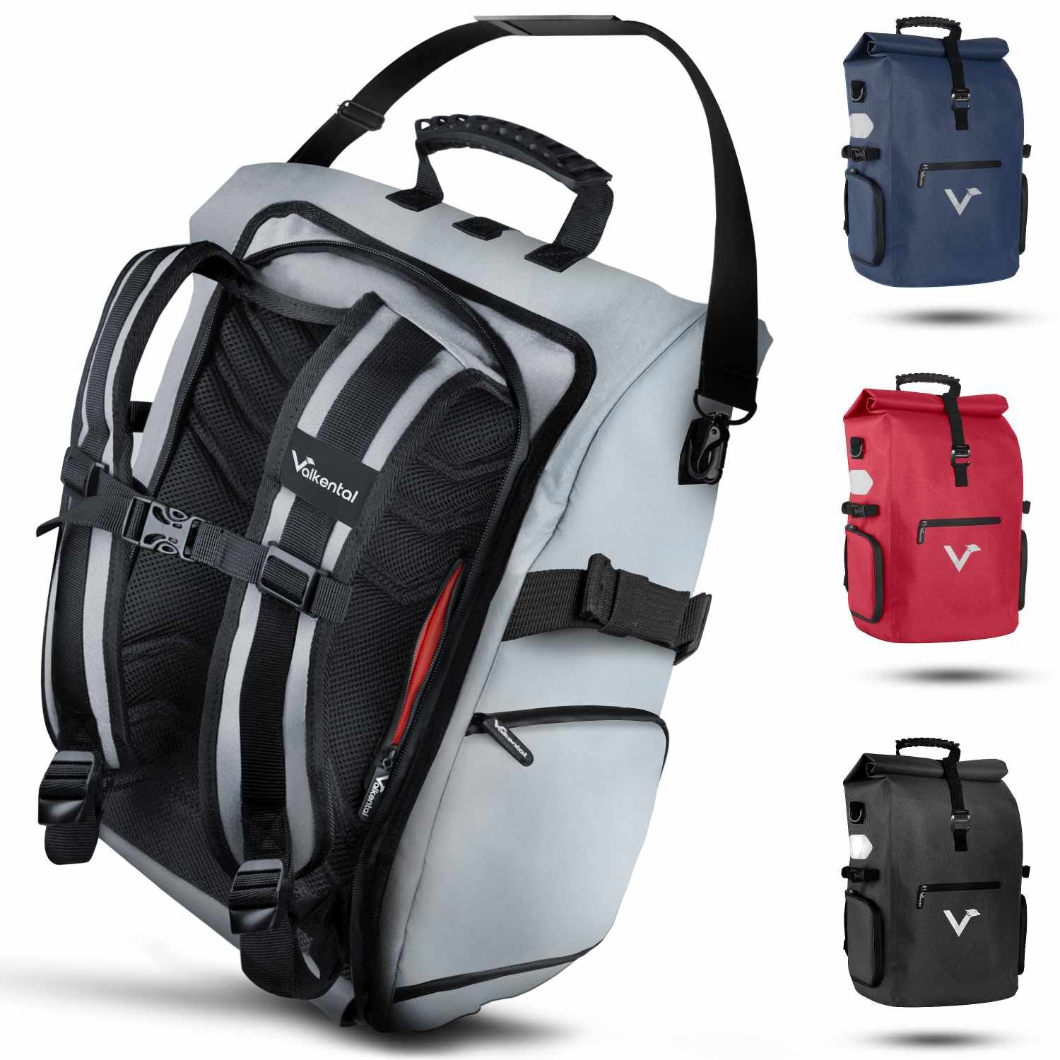 Valkental ValkPro 3in1 Fahrradtasche - Grau/Reflektierend