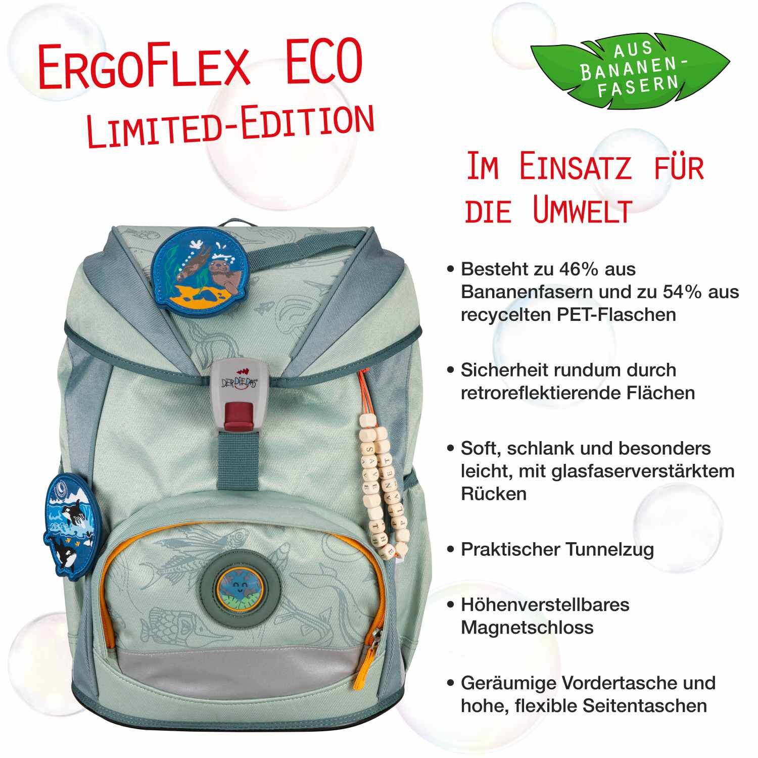 DerDieDas ErgoFlex ECO Schulranzenset 5 teilig Grey Planet