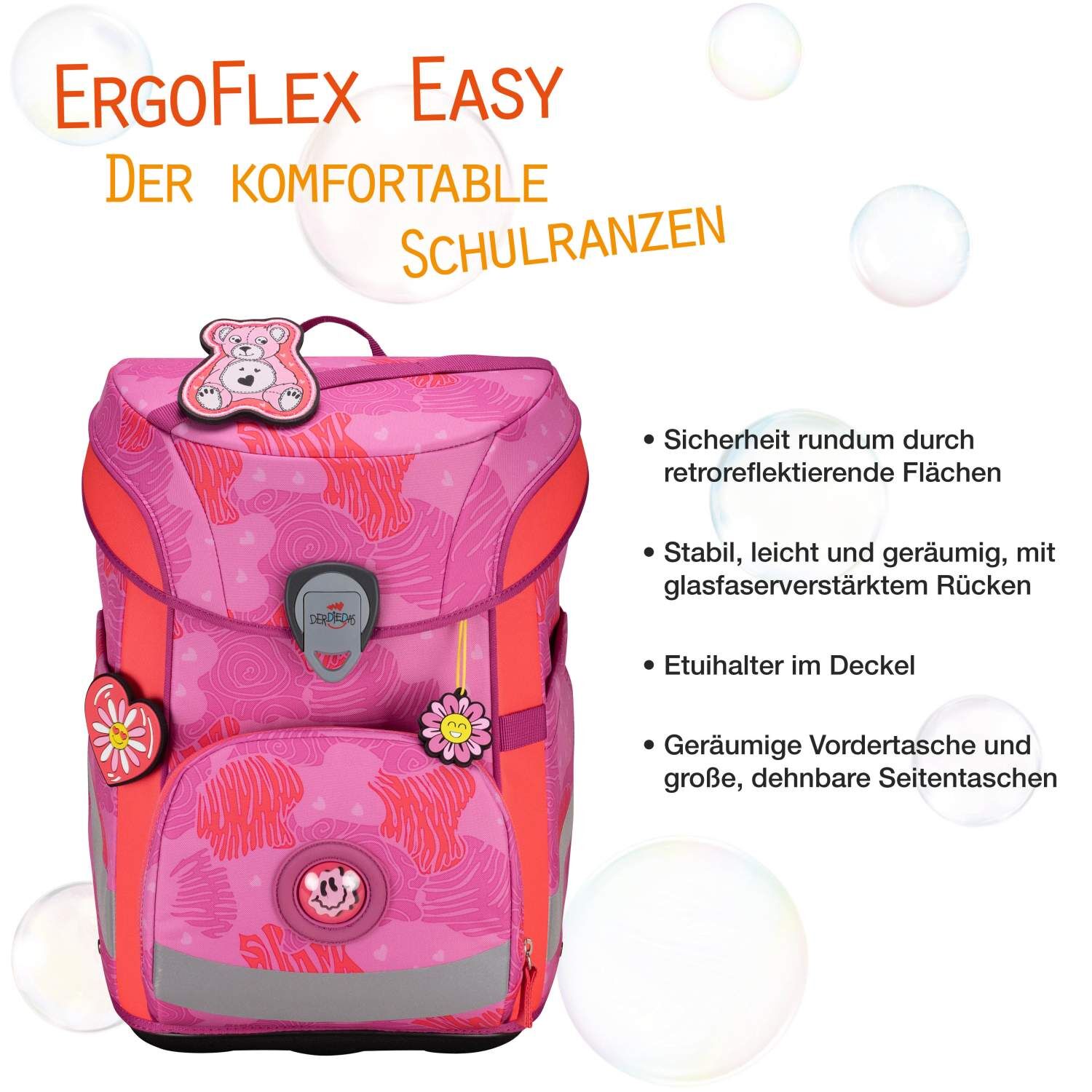 DerDieDas ErgoFlex Easy Schulranzenset 5 teilig Roses