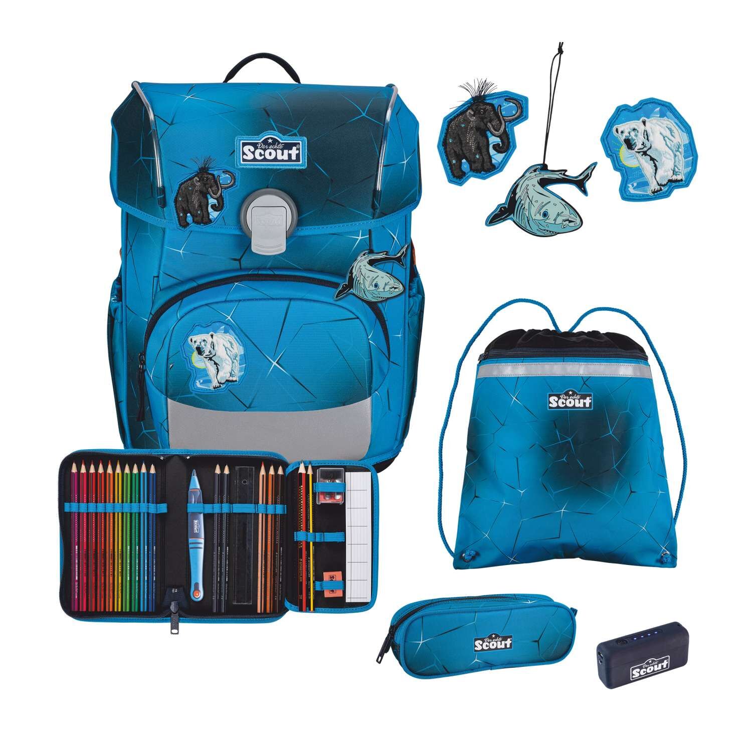 Scout Neo Schulranzen-Set 4 teilig Exklusiv Safety Light Polar Blue