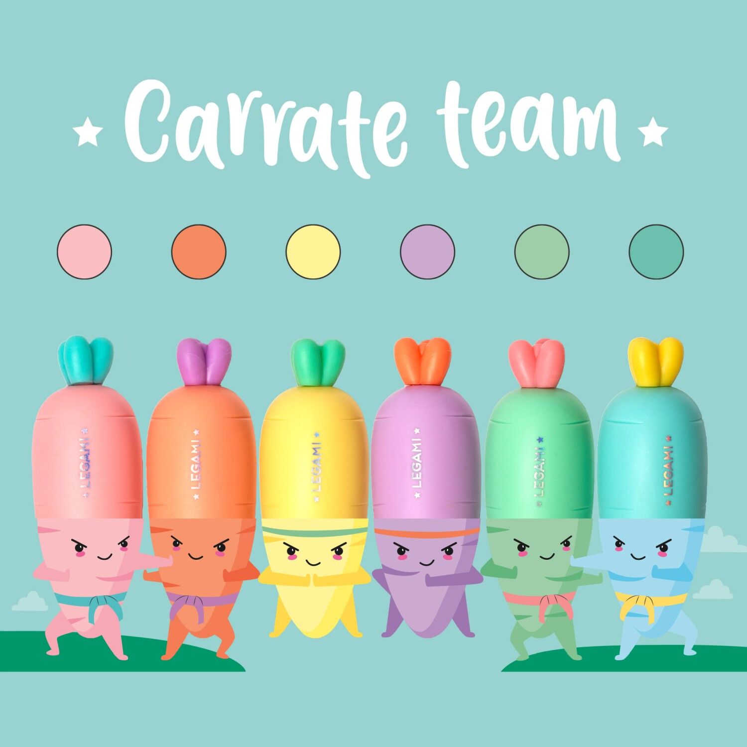 Legami Mini Textmarker 6er Set - CARRATE TEAM - CARROT