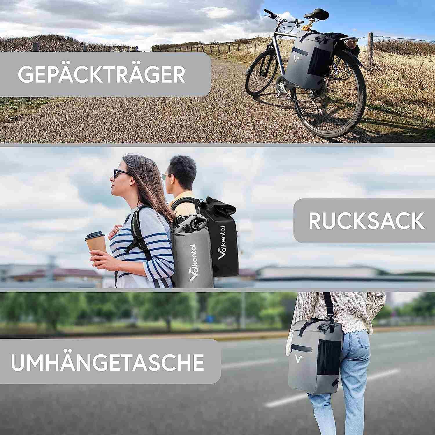 Valkental ValkOne 3in1 Fahrradtasche - Grau/Reflektierend