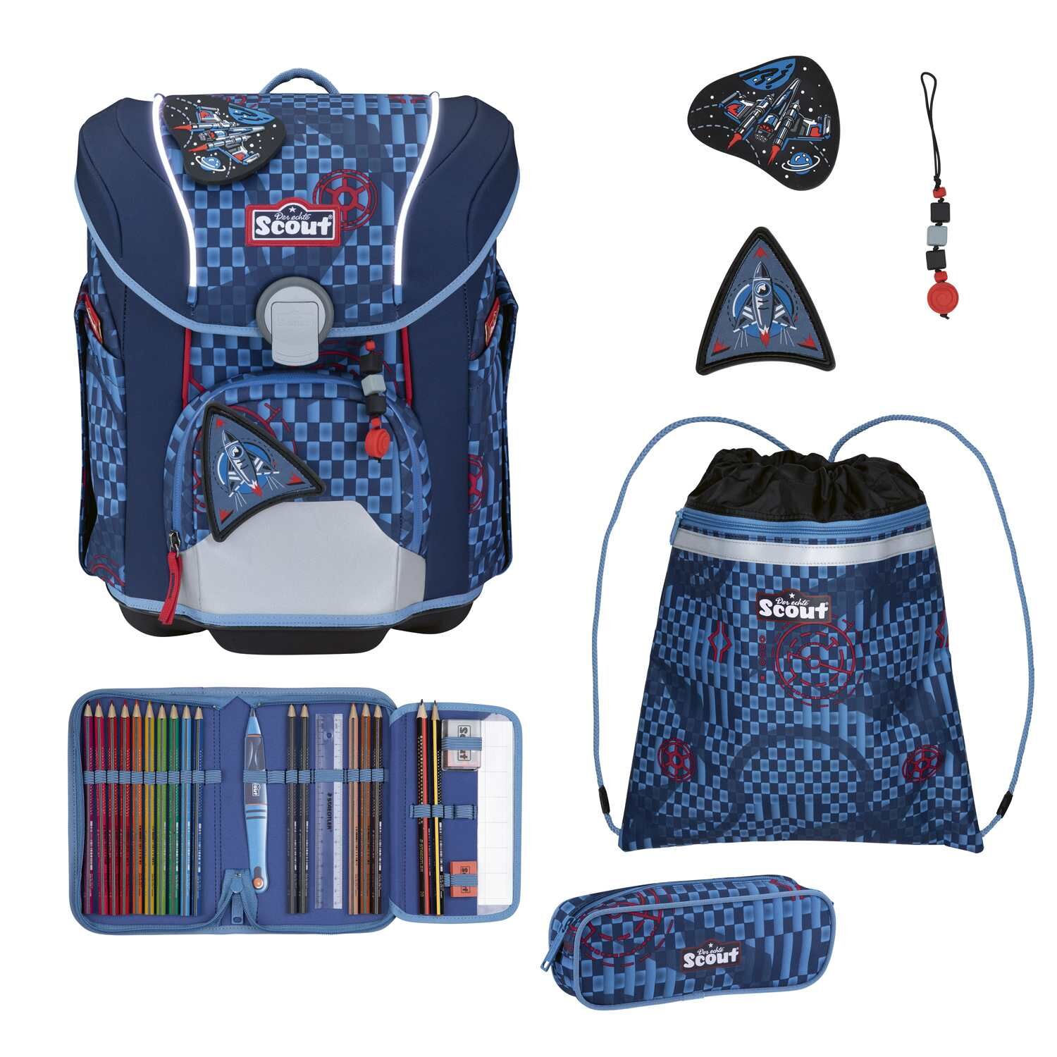 Scout Micro Schulranzen-Set 4 teilig Safety Light Space Explorer