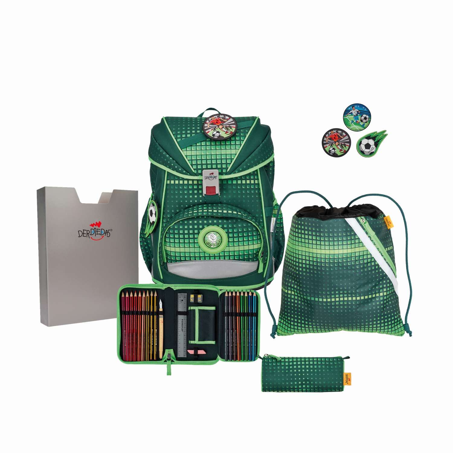 DerDieDas ErgoFlex Schulranzenset 5-teilig Soccer Green