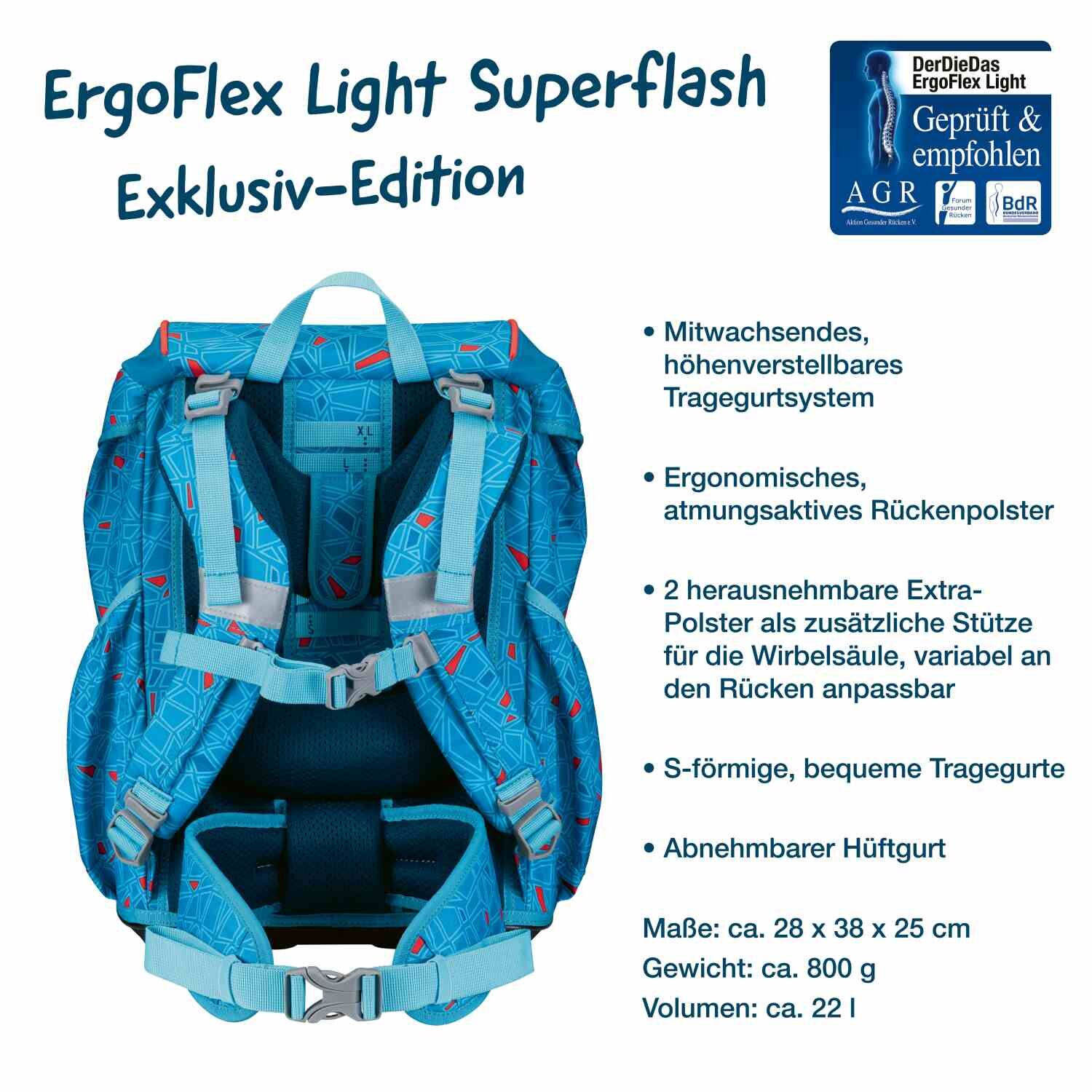 DerDieDas ErgoFlex Light Superflash Blue Ice Schulranzenset 5-teilig