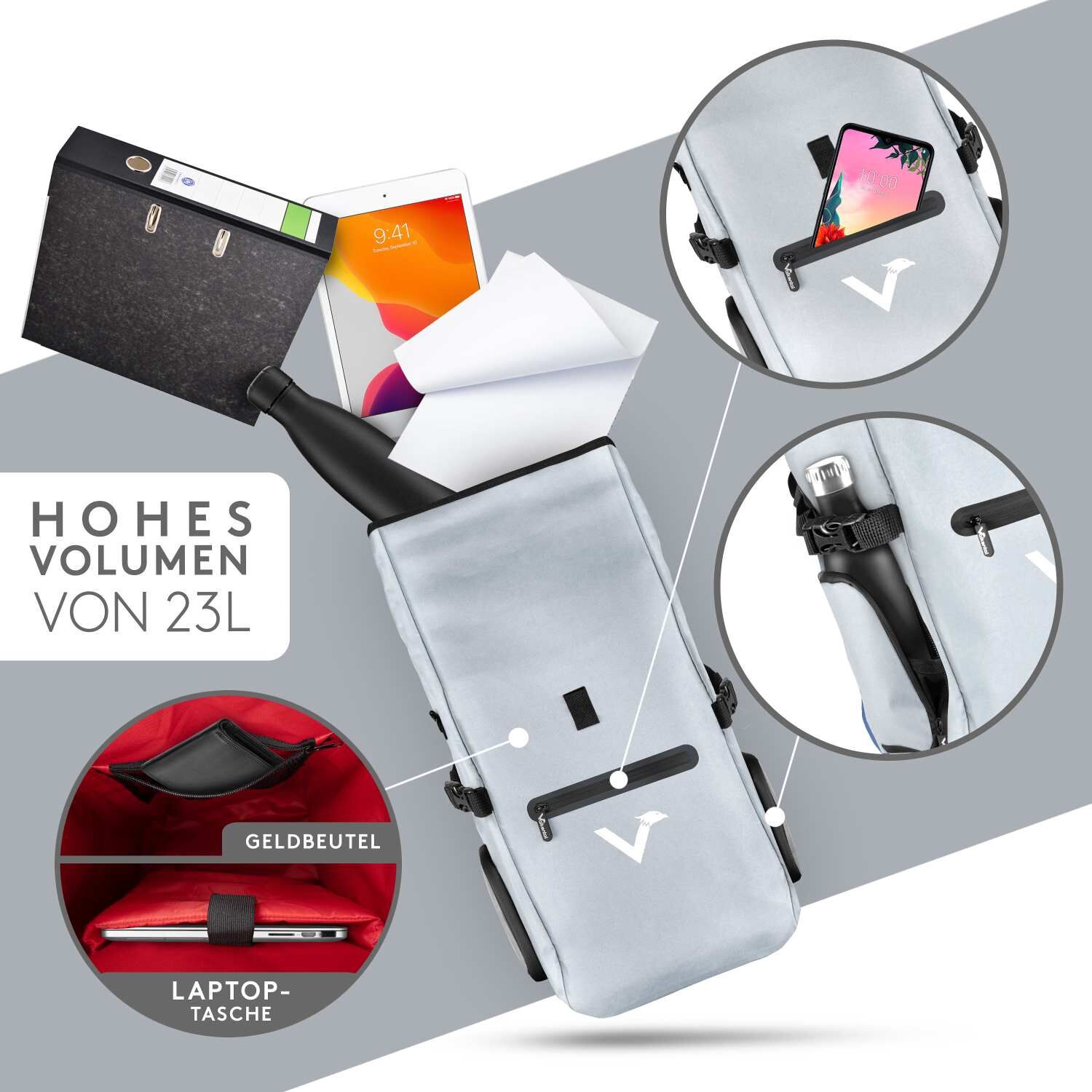 Valkental ValkPro 3in1 Fahrradtasche - Grau/Reflektierend