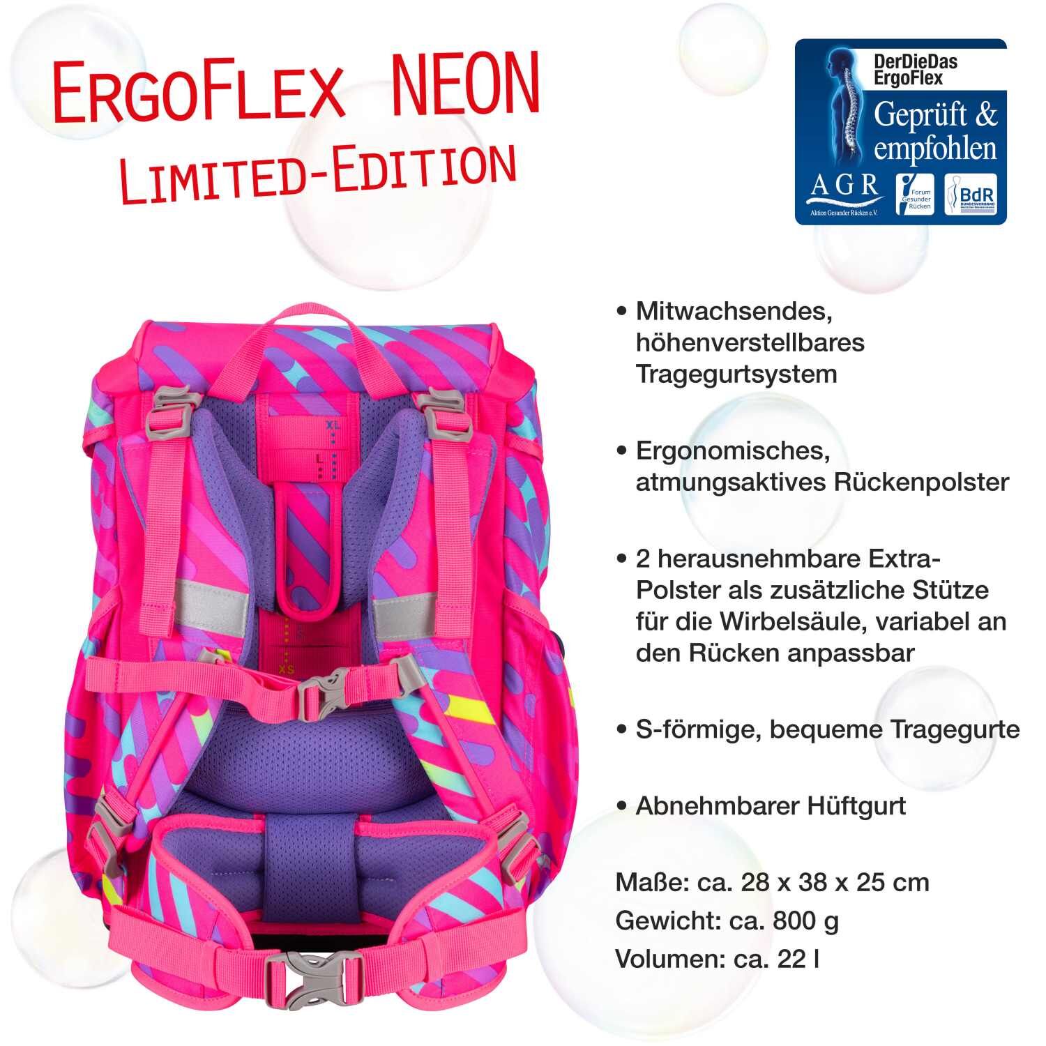 DerDieDas ErgoFlex NEON Schulranzenset 5 teilig Punkie