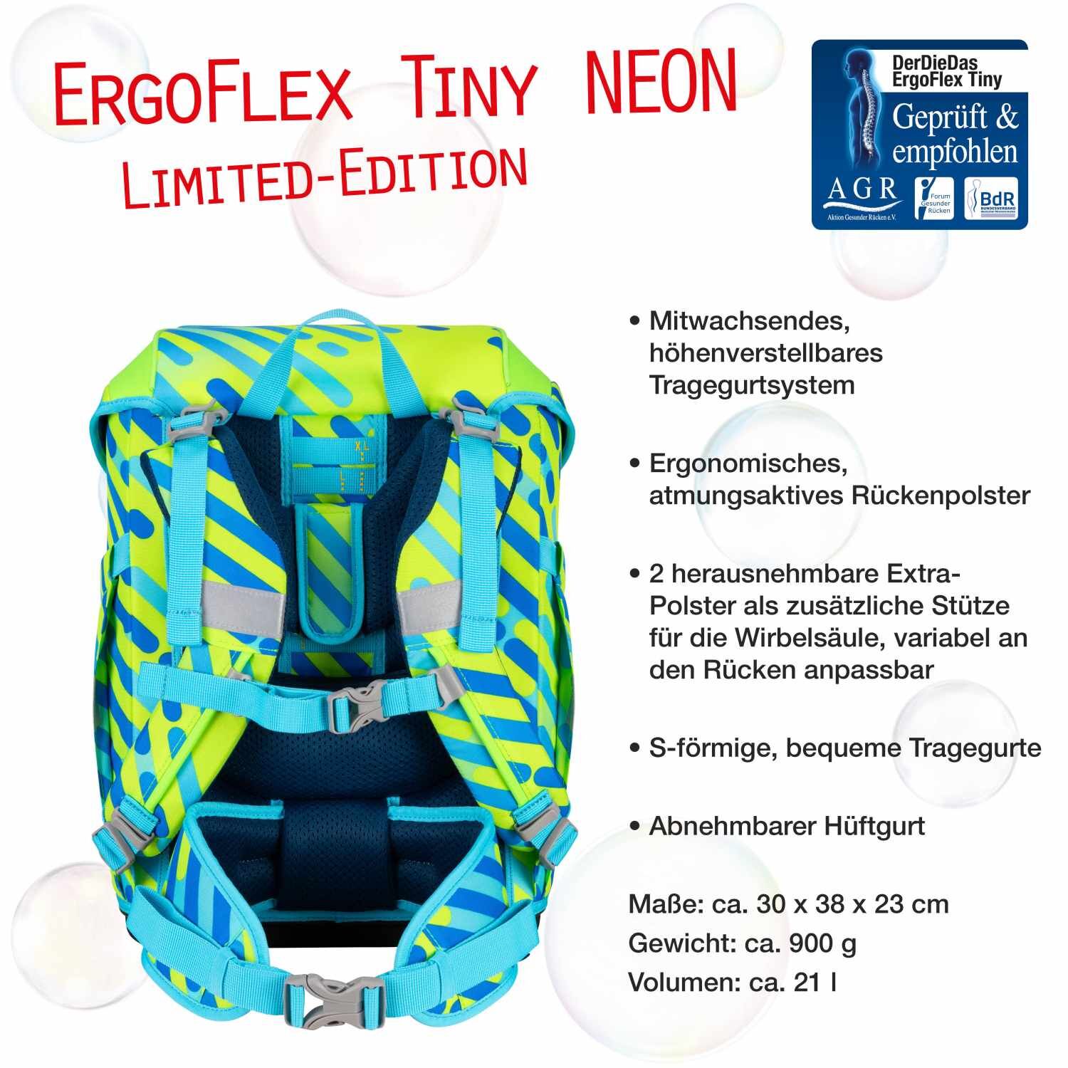 DerDieDas ErgoFlex Tiny NEON Schulranzenset 5 teilig Monster