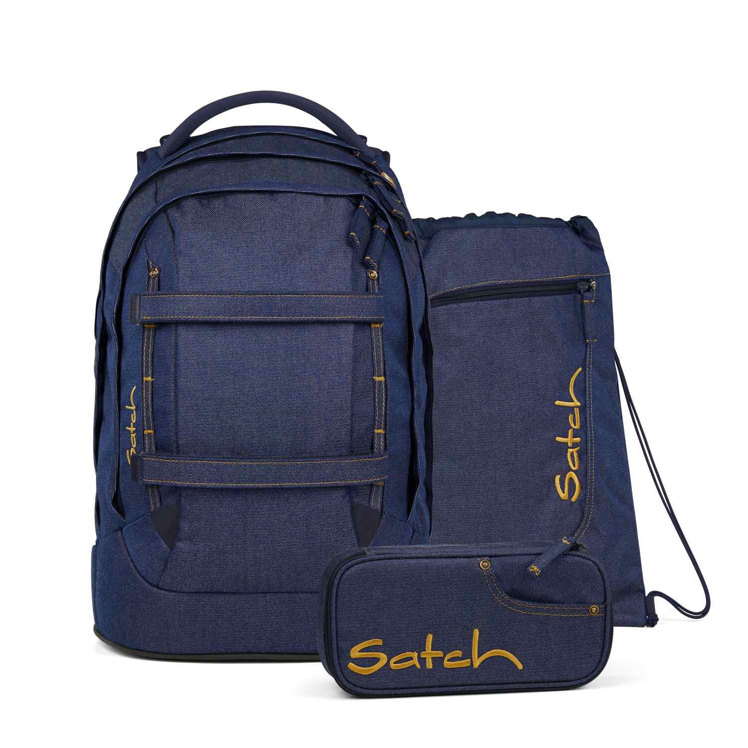 Satch pack Schulrucksack Set Denim Blue