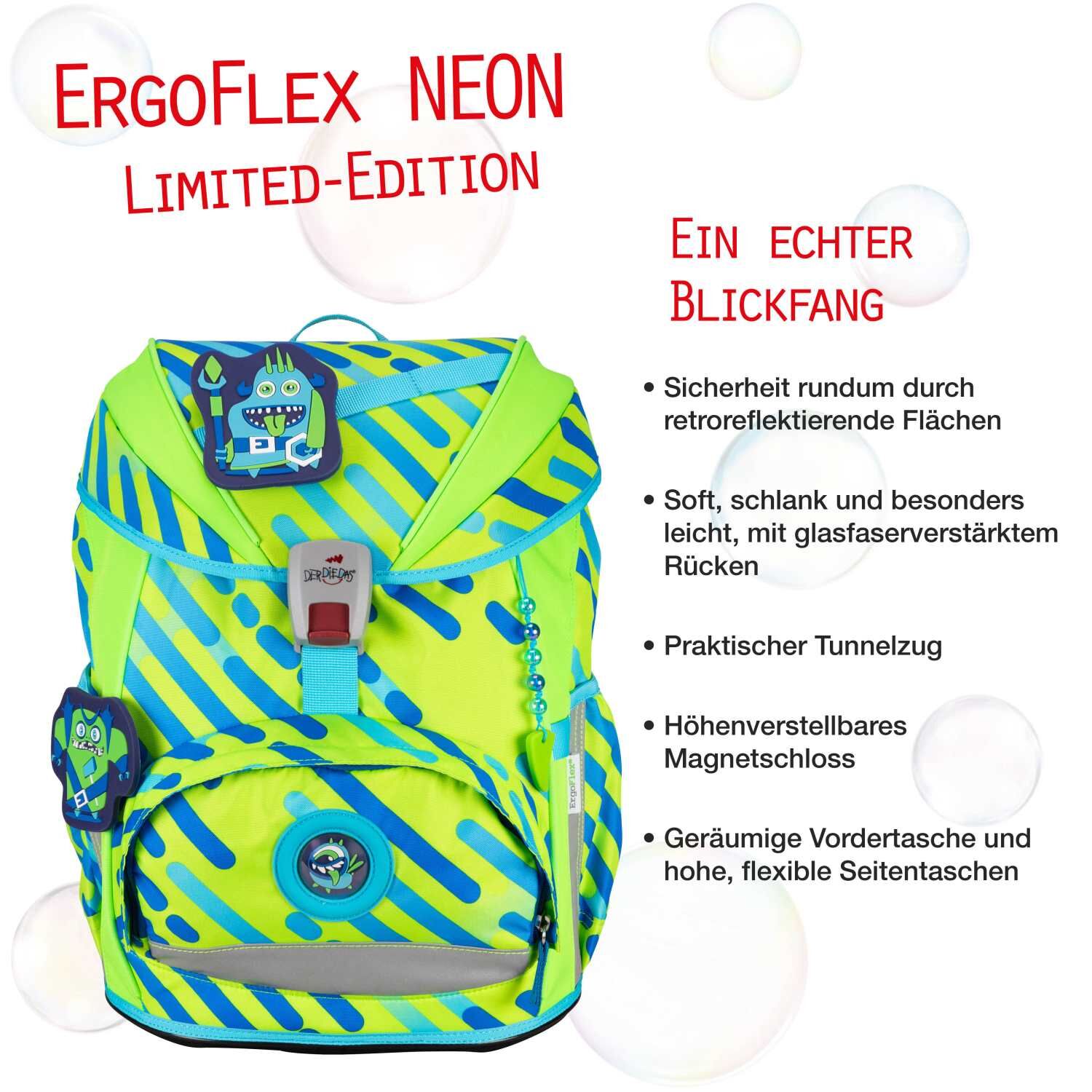 DerDieDas ErgoFlex NEON Schulranzenset 5 teilig Monster