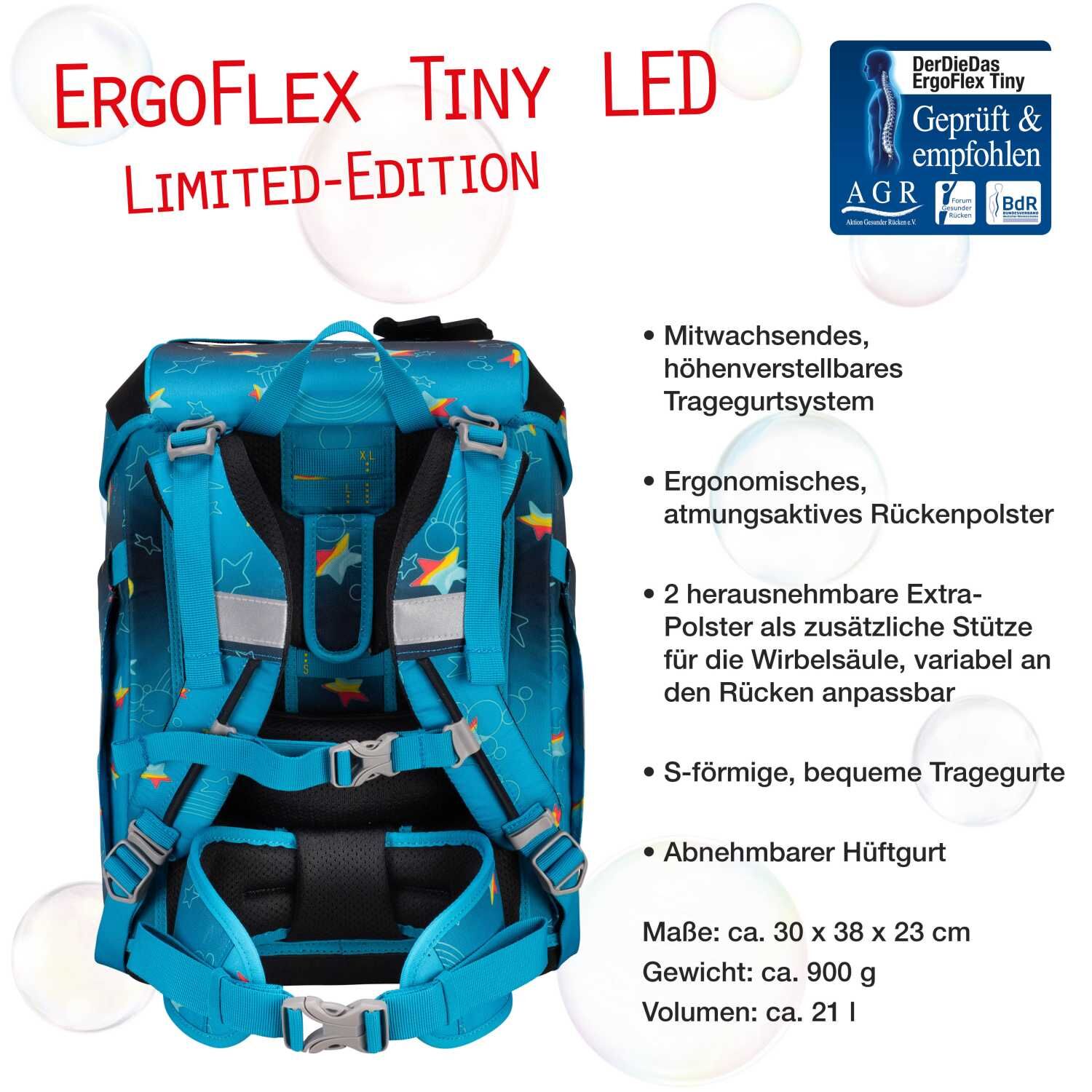 DerDieDas ErgoFlex Tiny LED Schulranzenset 5 teilig Rainbow Star