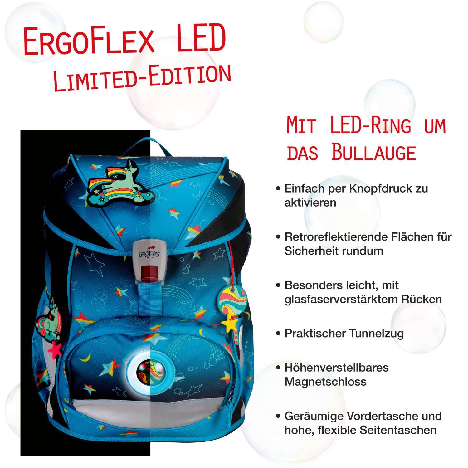 DerDieDas ErgoFlex LED Schulranzenset 5 teilig Rainbow Star