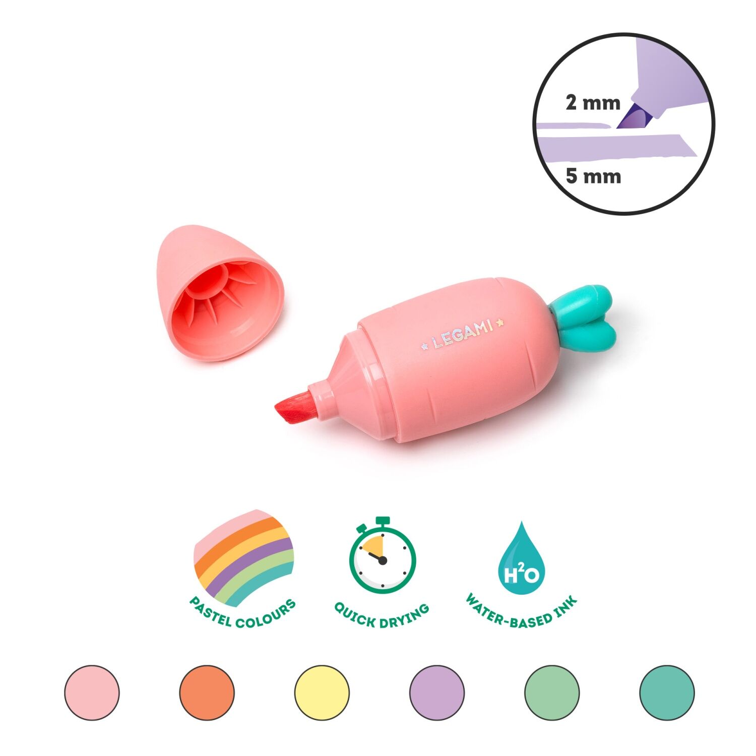 Legami Mini Textmarker 6er Set - CARRATE TEAM - CARROT