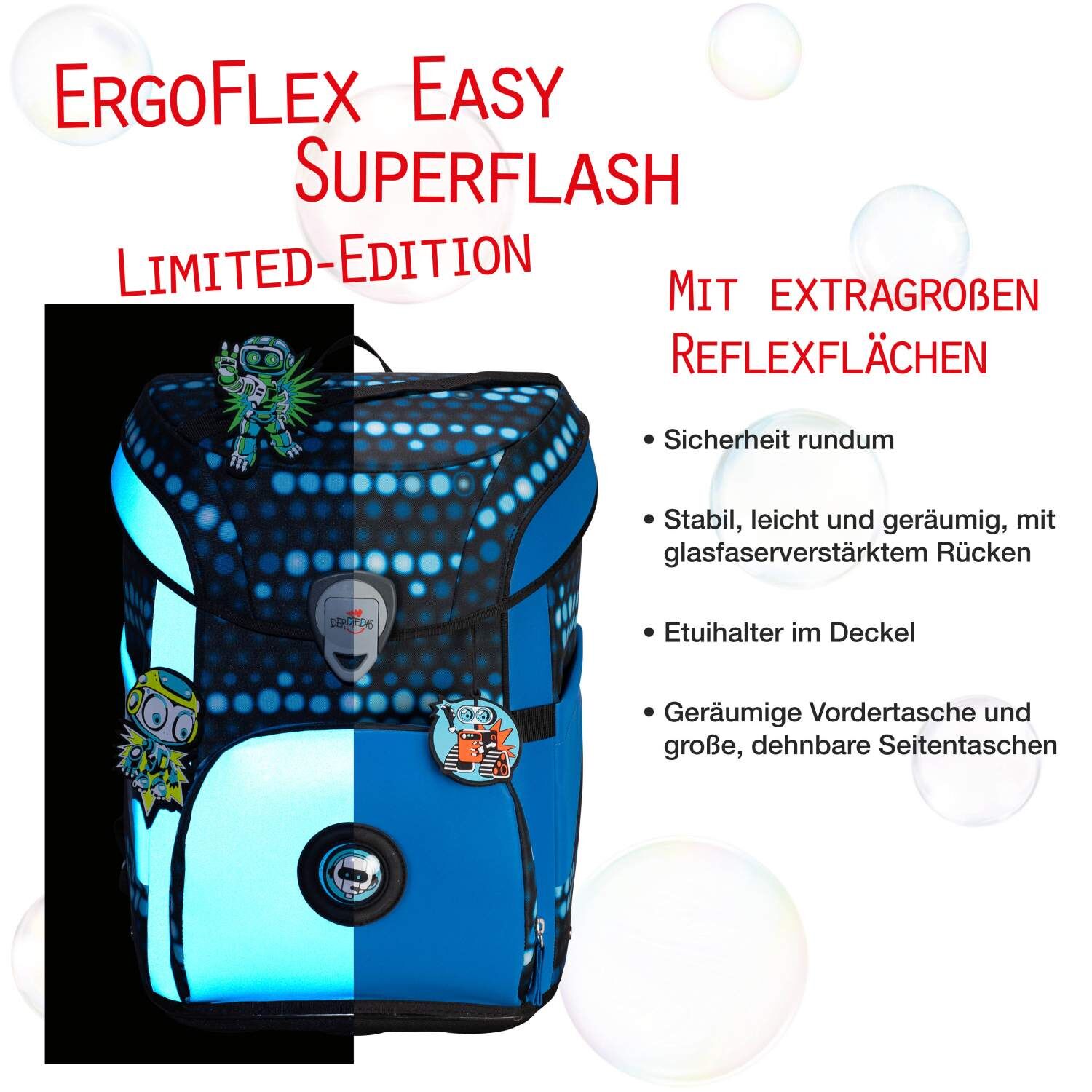 DerDieDas ErgoFlex Easy Superflash Schulranzenset 5 teilig Blue Robot