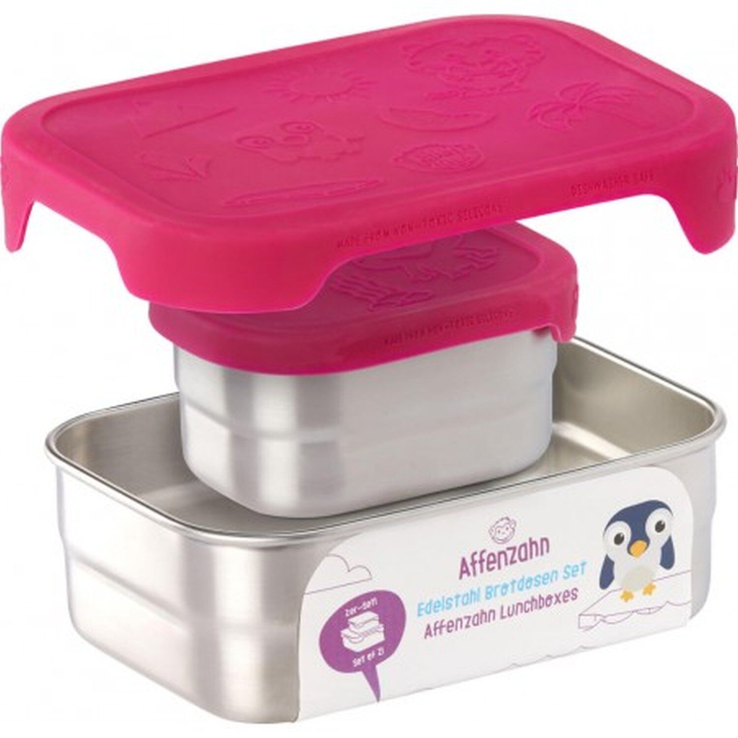 Affenzahn Edelstahl Brotdosen-Set pink Eule
