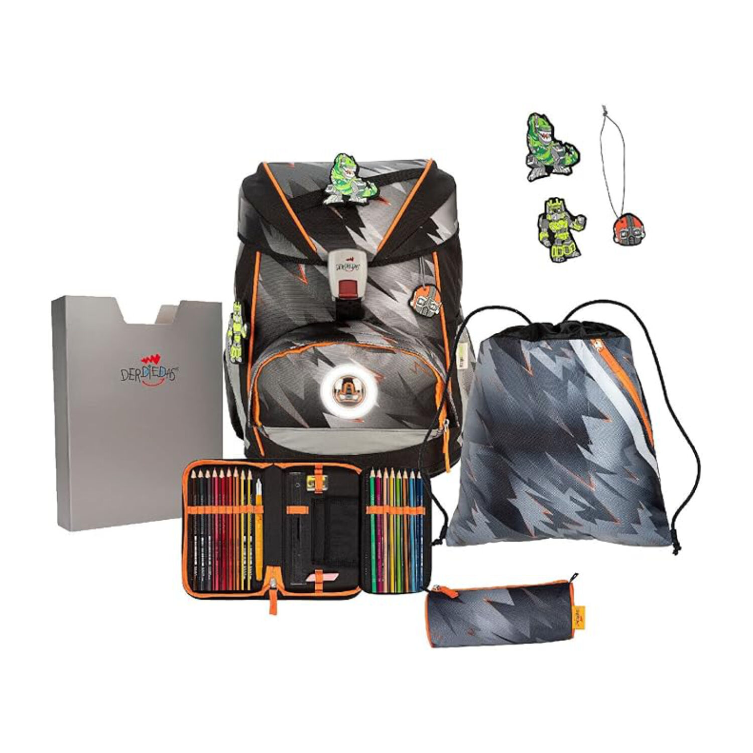DerDieDas ErgoFlex Exklusiv Schulranzenset 5-teilig LED Cyber Dino DerDieDas ErgoFlex Exklusiv Schulranzenset 5-teilig LED Cyber Dino