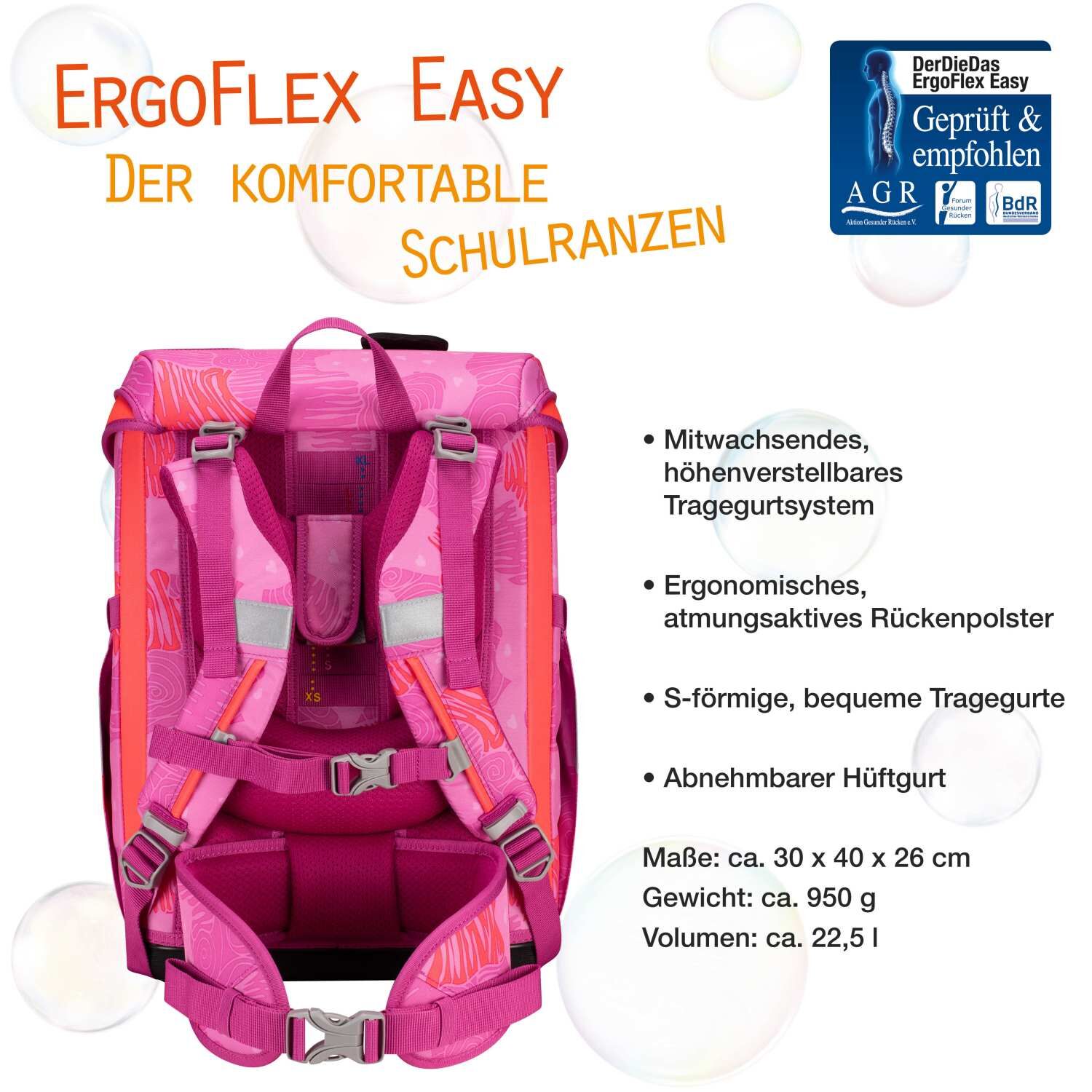 DerDieDas ErgoFlex Easy Schulranzenset 5 teilig Roses