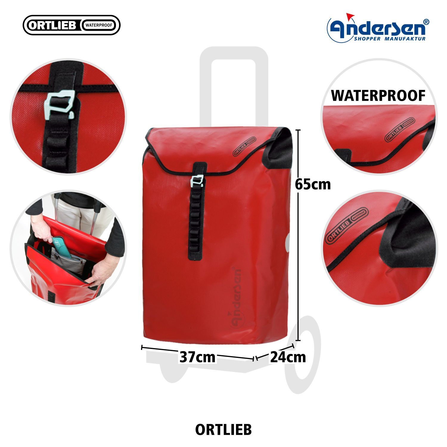 Andersen Einkaufstrolley Tasche Ortlieb rot,