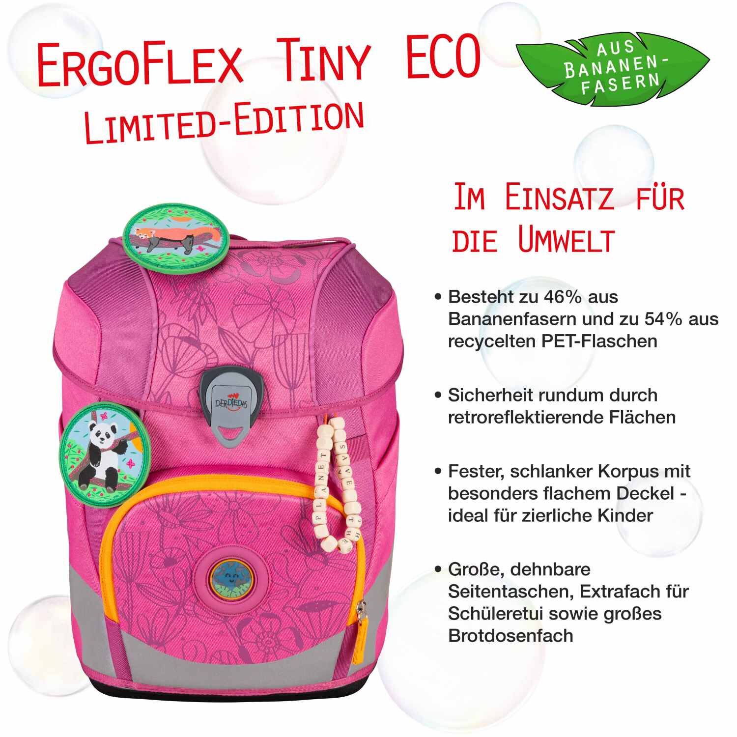 DerDieDas ErgoFlex Tiny ECO Schulranzenset 5 teilig Pink Planet