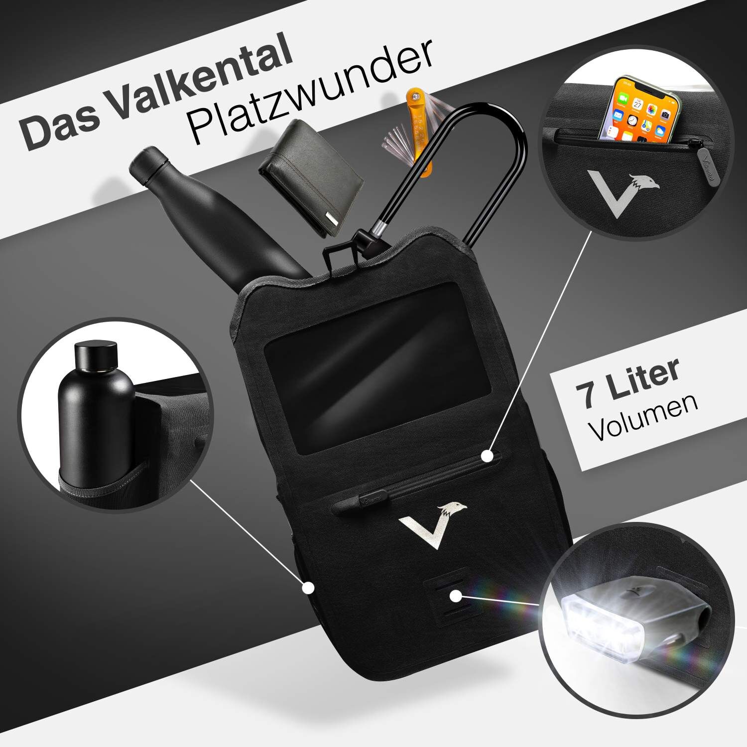 Valkental Front Pack Fahrradtasche - Schwarz