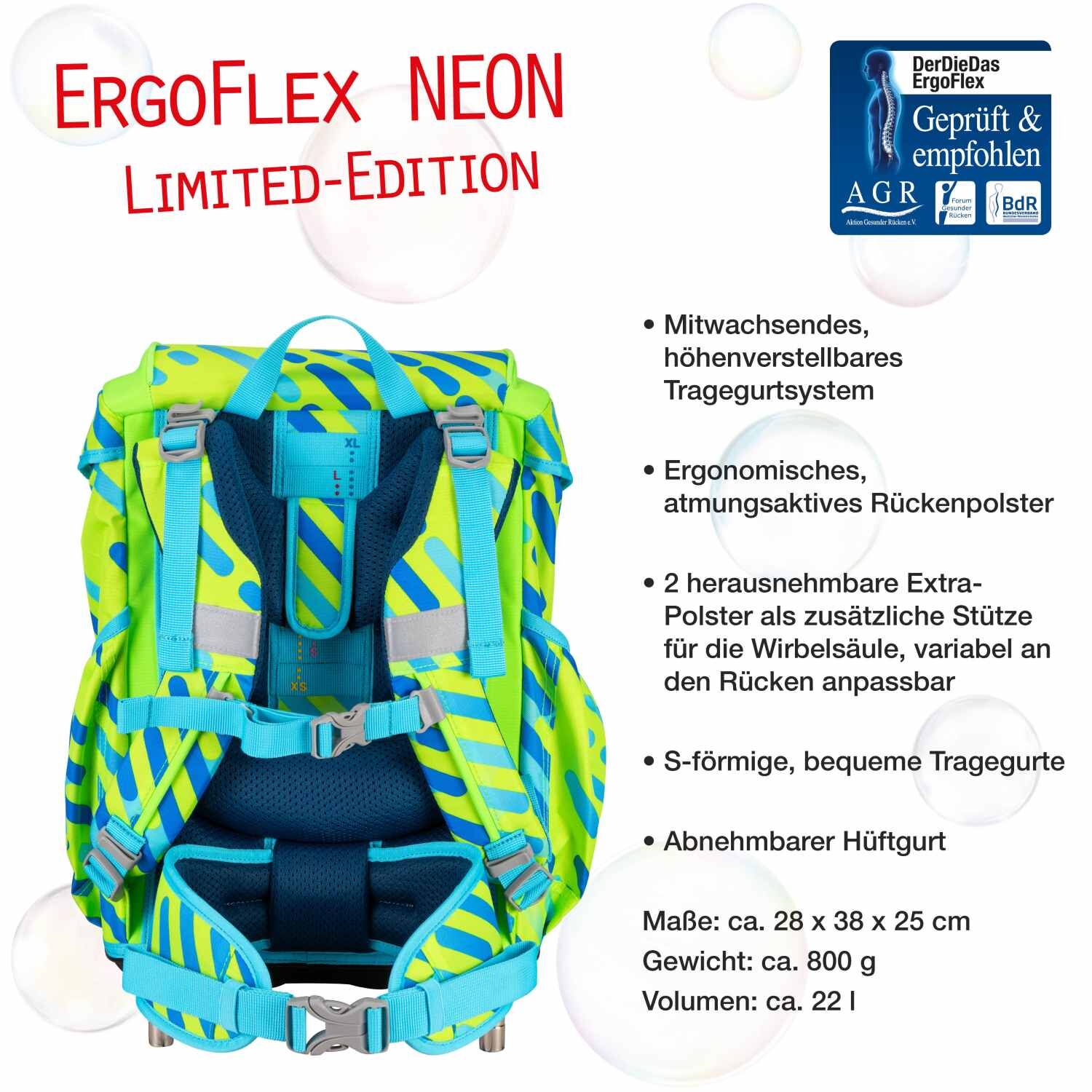 DerDieDas ErgoFlex NEON Schulranzenset 5 teilig Monster