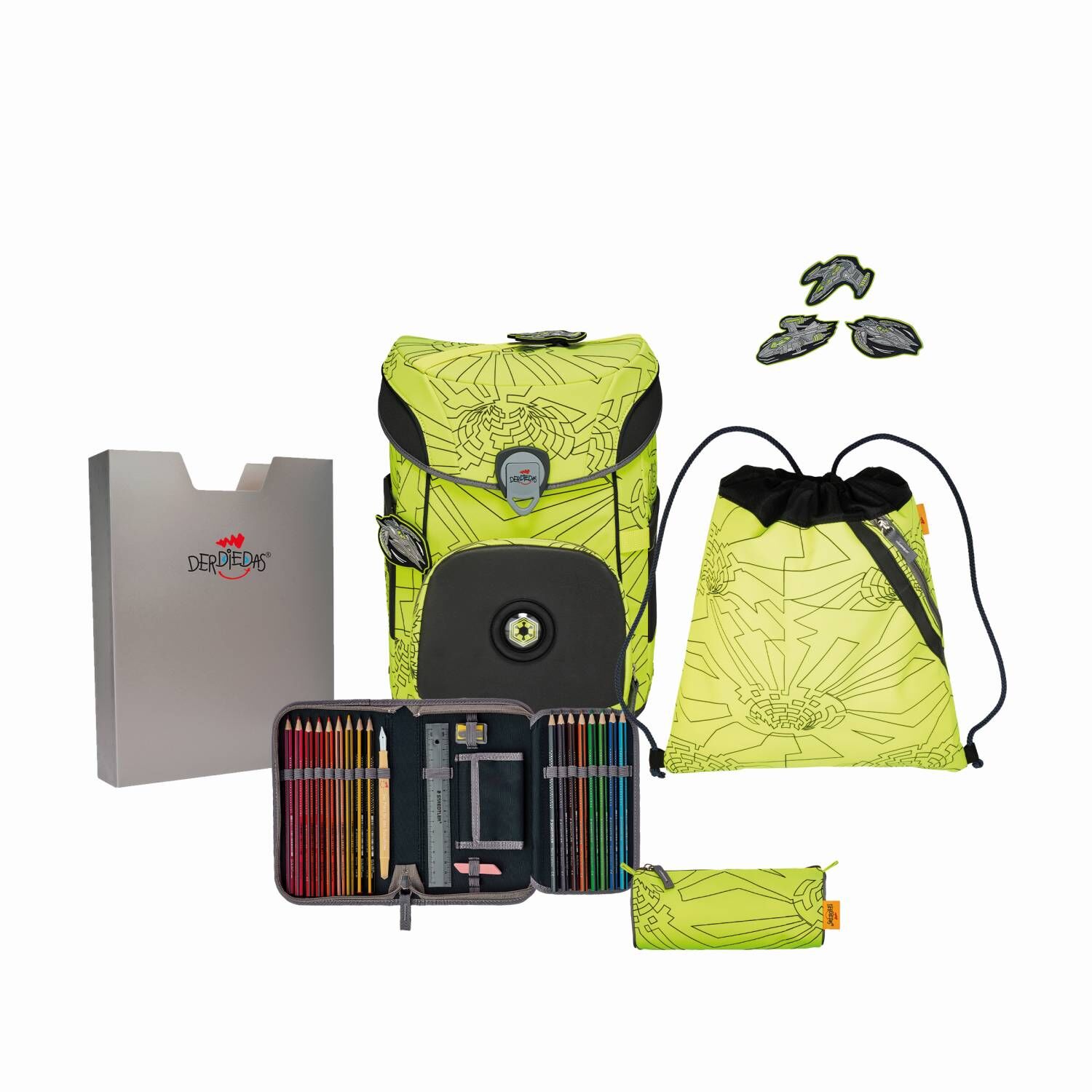 DerDieDas ErgoFlex Easy Schulranzenset 5 teilig Superflash "Neon Fighter"