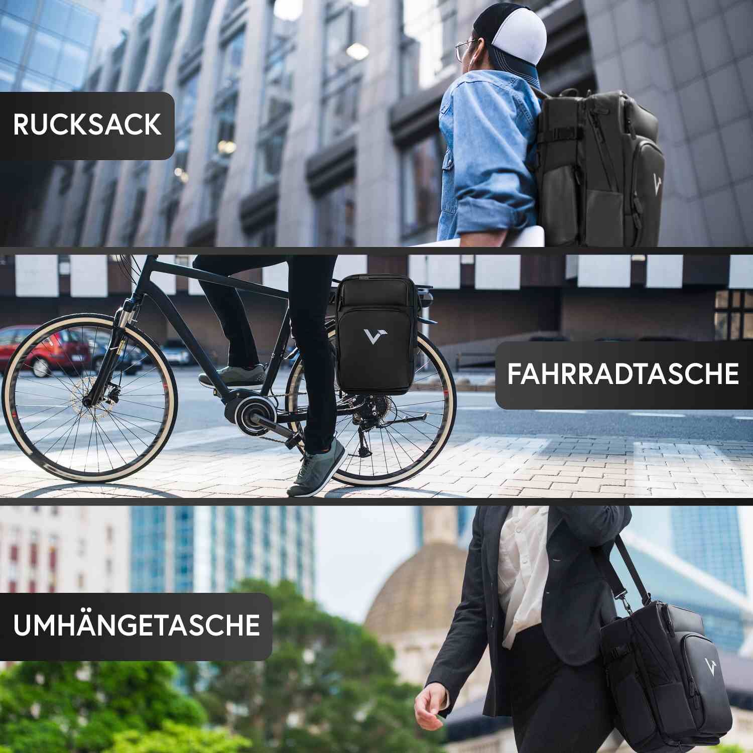 Valkental ValkBusiness 3in1 Fahrradtasche Schwarz