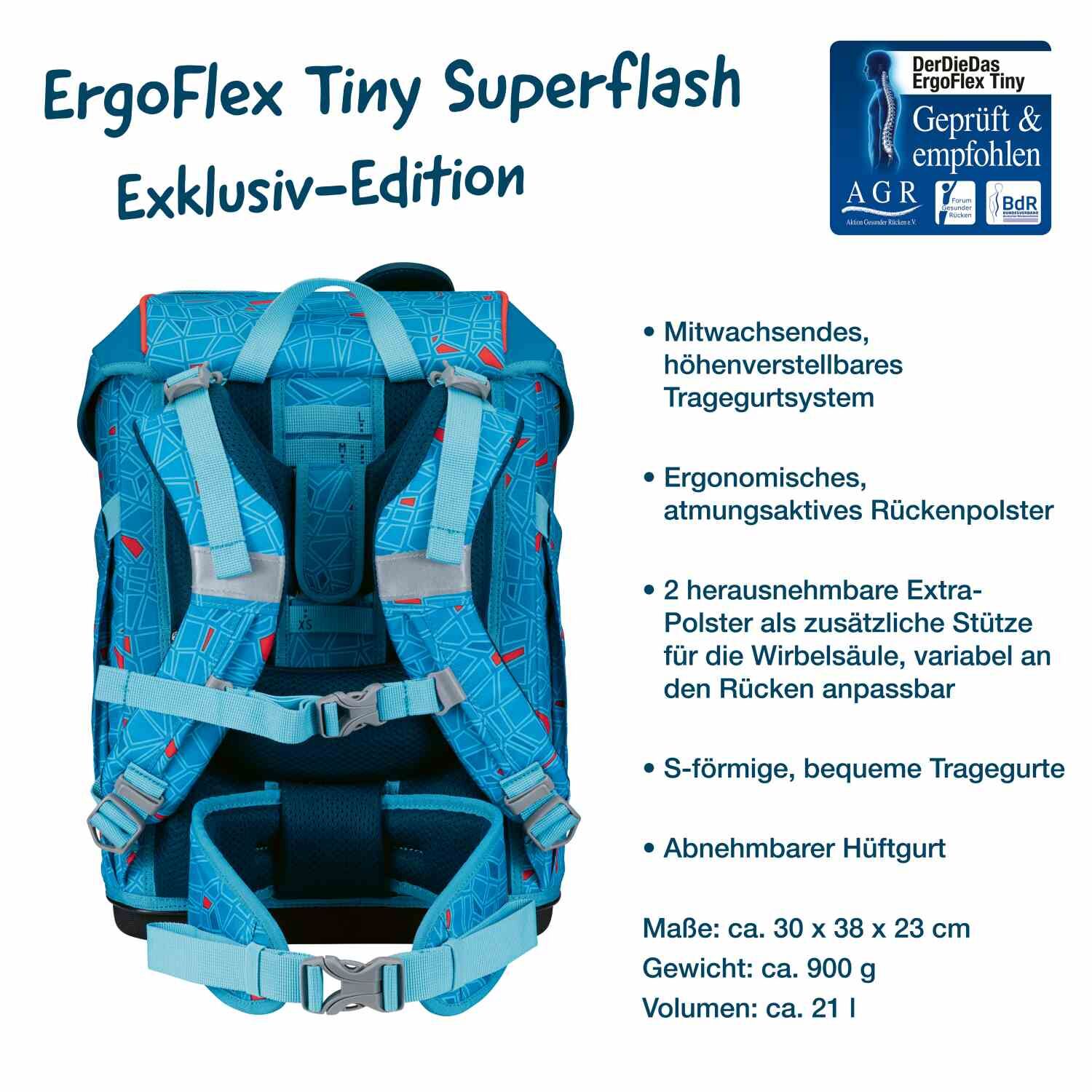 DerDieDas ErgoFlex Tiny Superflash Blue Ice Schulranzenset 5-teilig