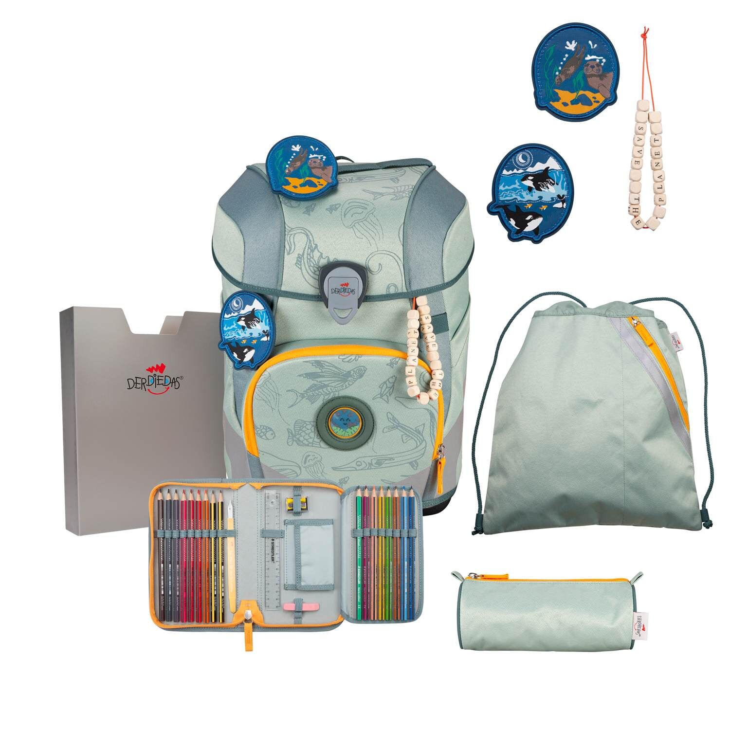 DerDieDas ErgoFlex Tiny ECO Schulranzenset 5 teilig Grey Planet