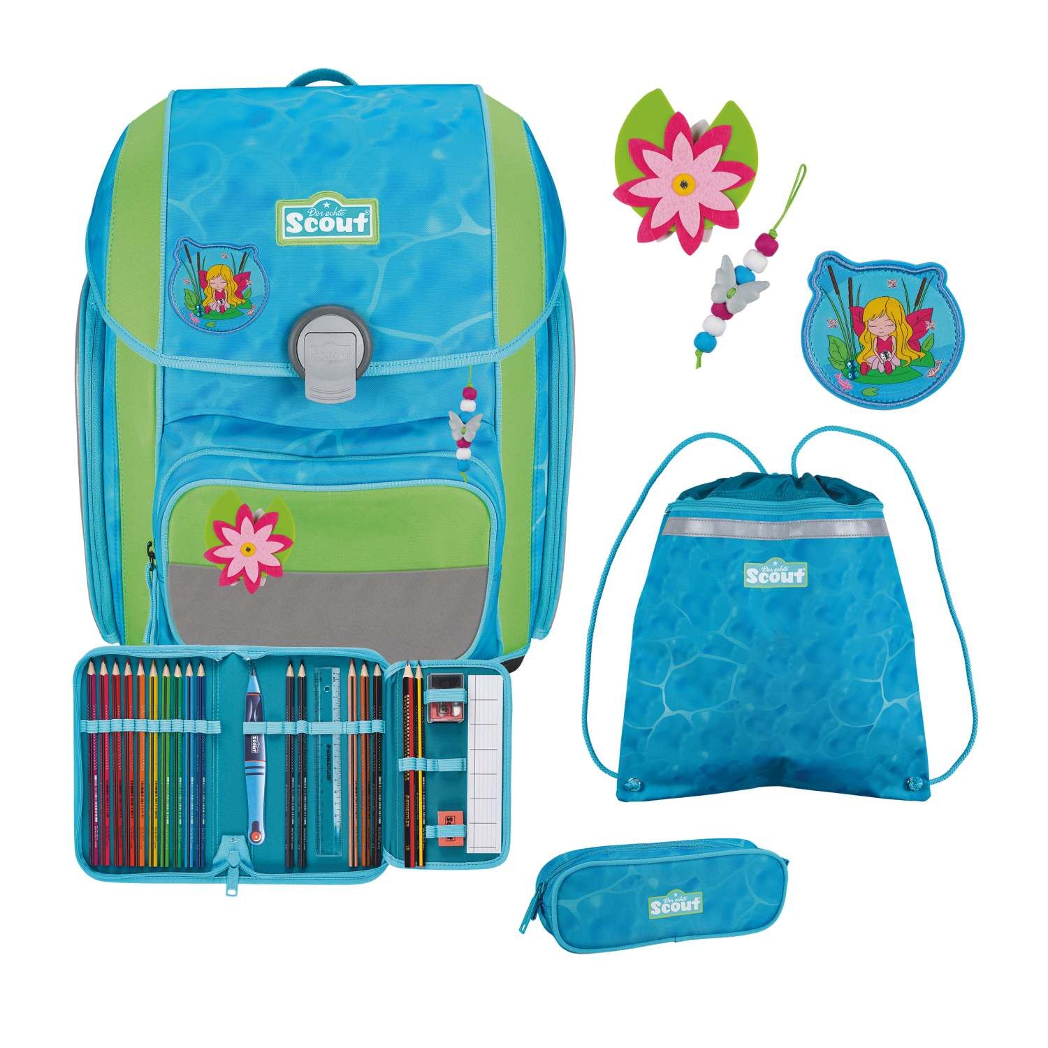 Scout Genius Schulranzen-Set 4 teilig DIN Water Lily