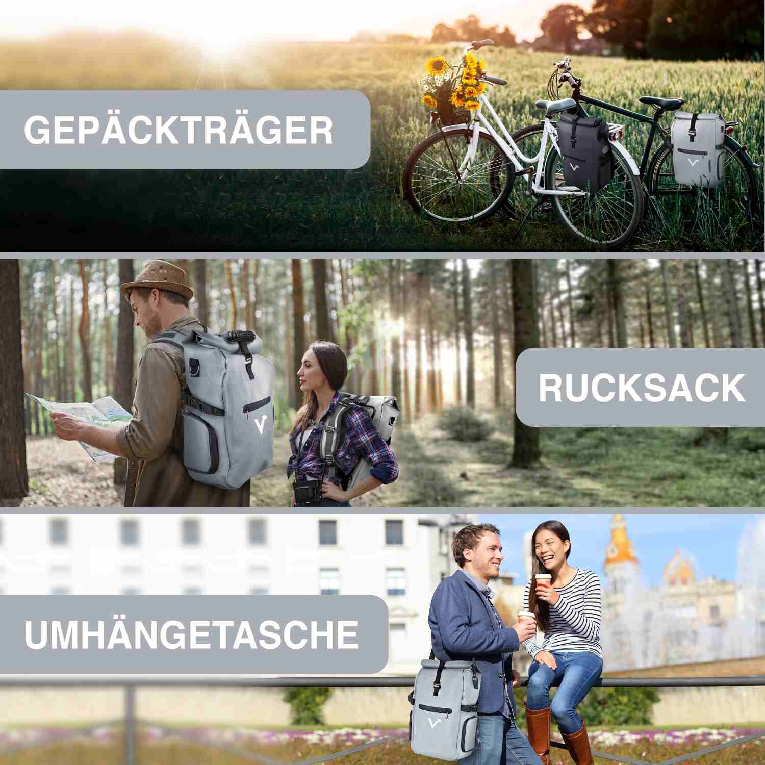 Valkental ValkPro 3in1 Fahrradtasche - Grau/Reflektierend