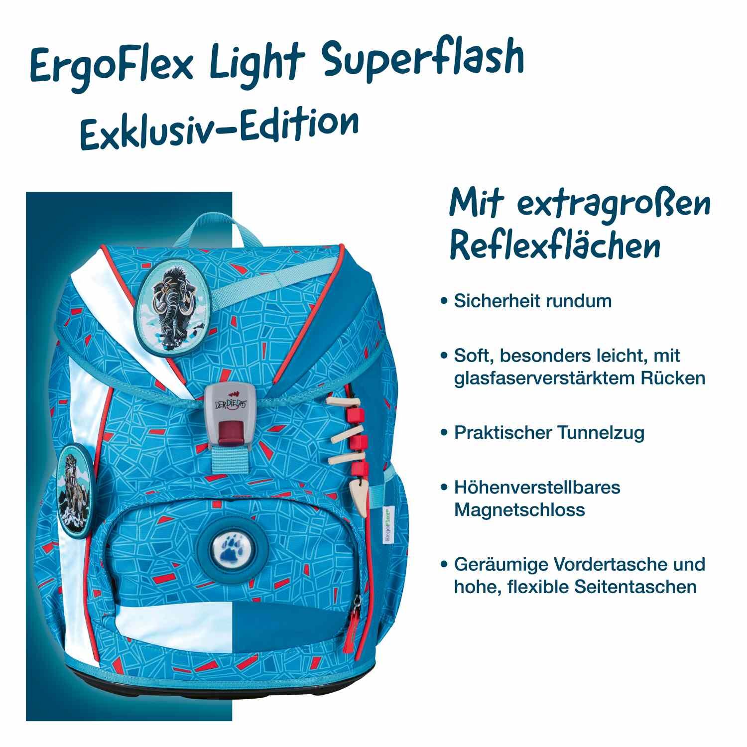 DerDieDas ErgoFlex Light Superflash Blue Ice Schulranzenset 5-teilig