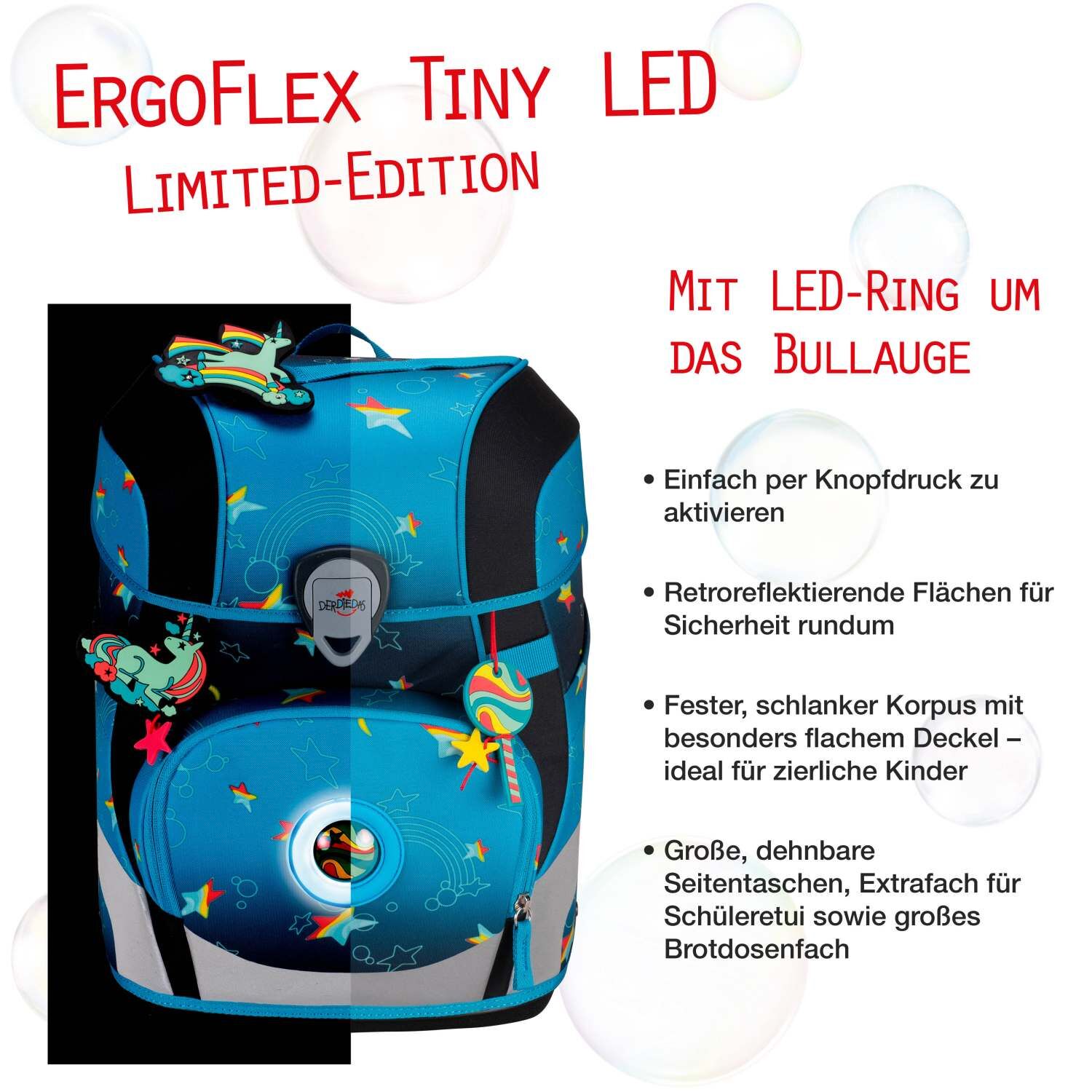 DerDieDas ErgoFlex Tiny LED Schulranzenset 5 teilig Rainbow Star