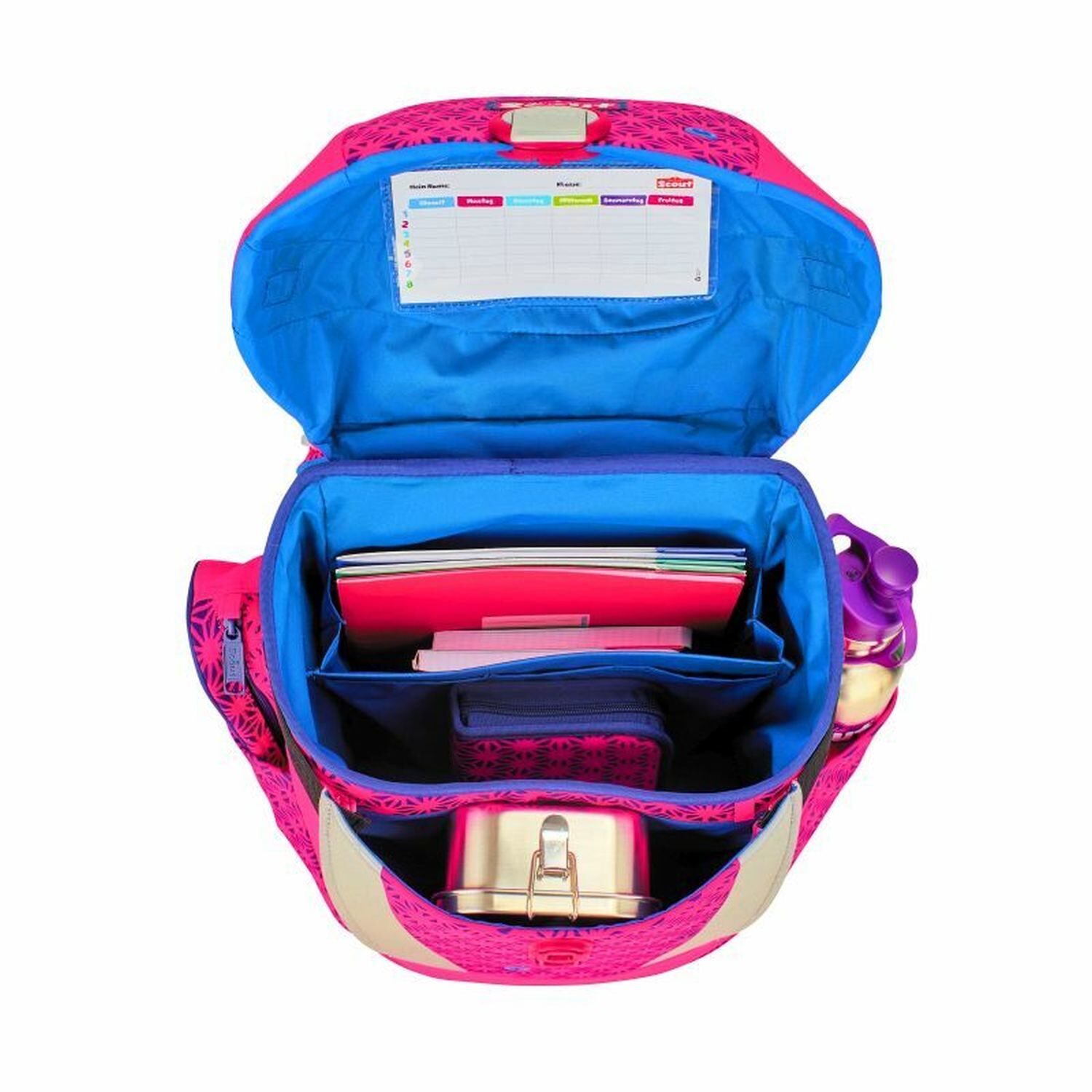 Scout Sunny II DIN Neon Safety Pink Glow Schulranzen-Set 4-teilig