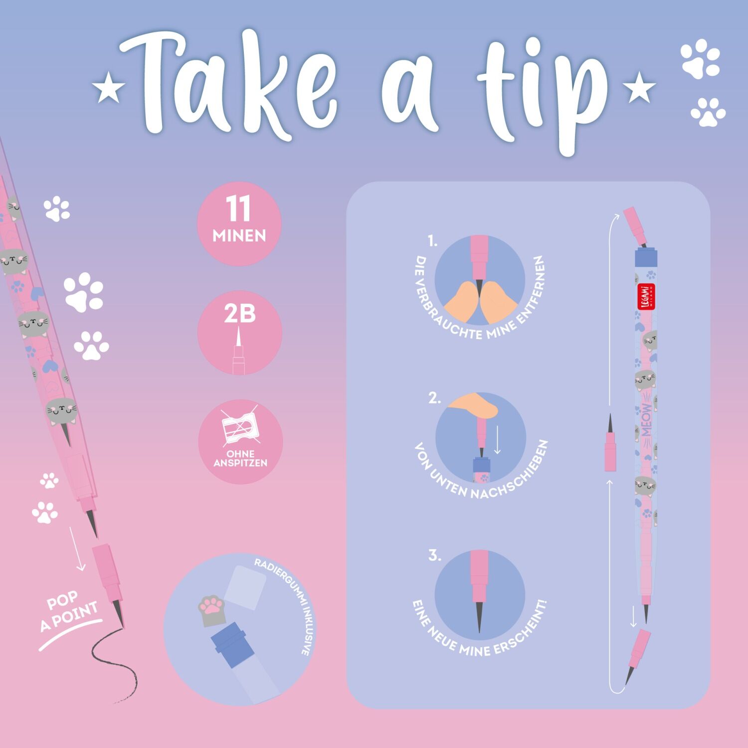 Legami Bleistift stapelbar - TAKE A TIP - KITTY