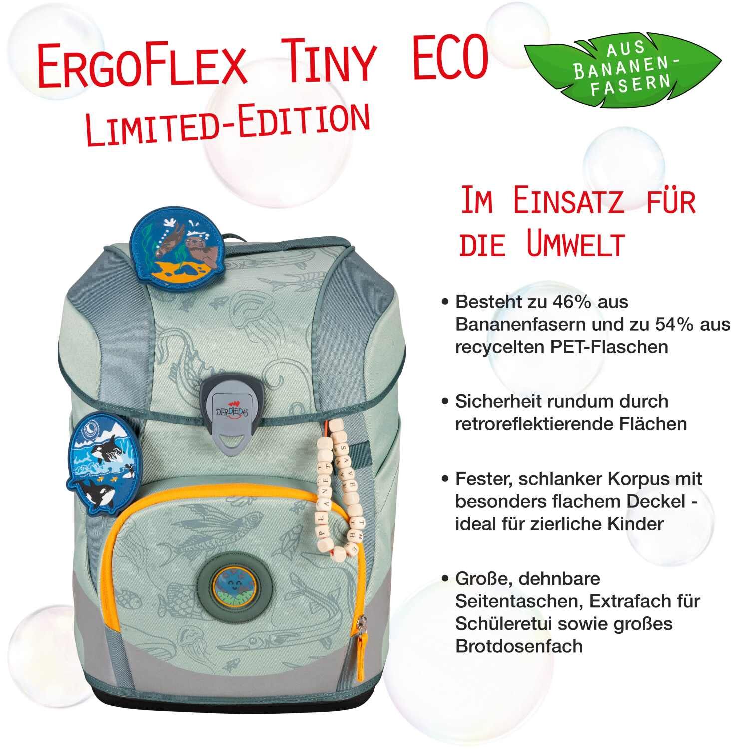 DerDieDas ErgoFlex Tiny ECO Schulranzenset 5 teilig Grey Planet