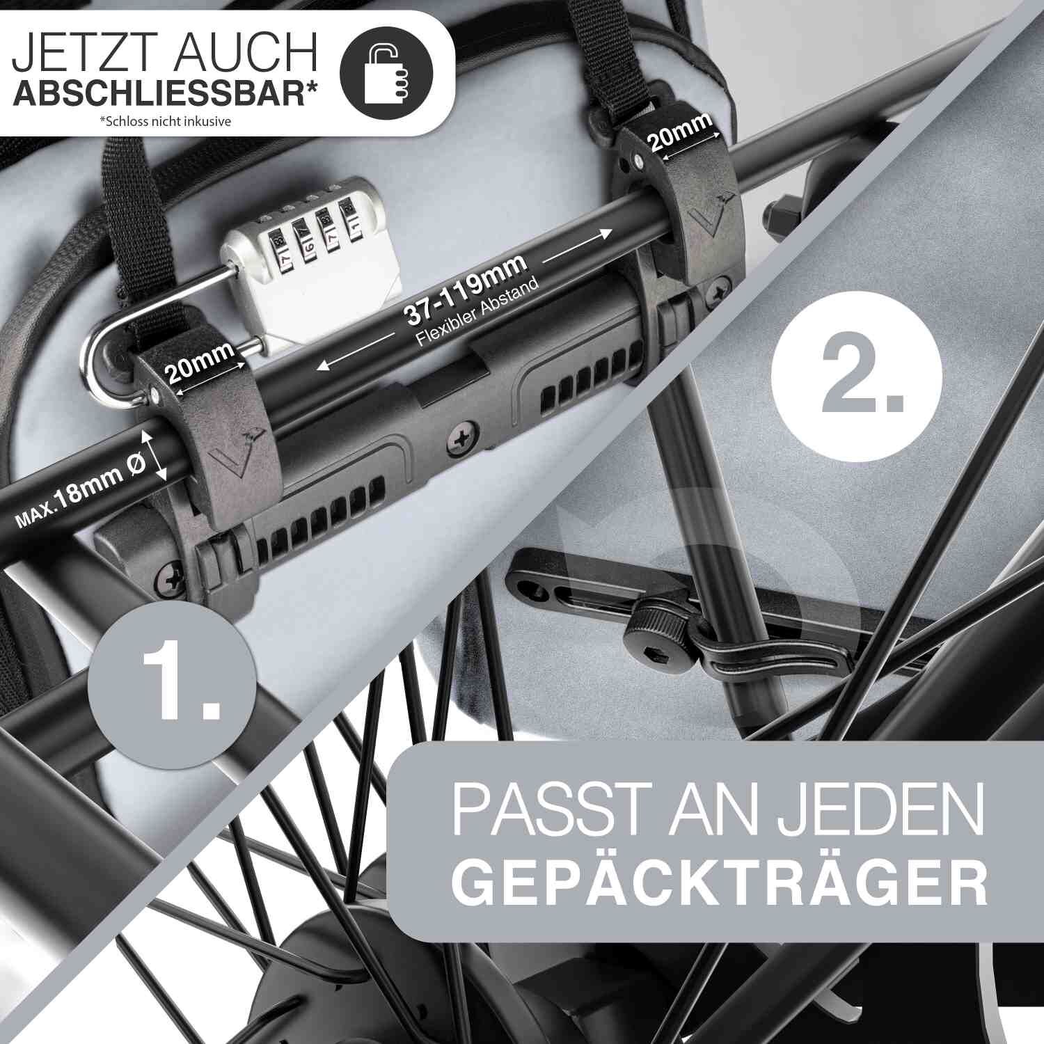 Valkental ValkPro 3in1 Fahrradtasche - Grau/Reflektierend