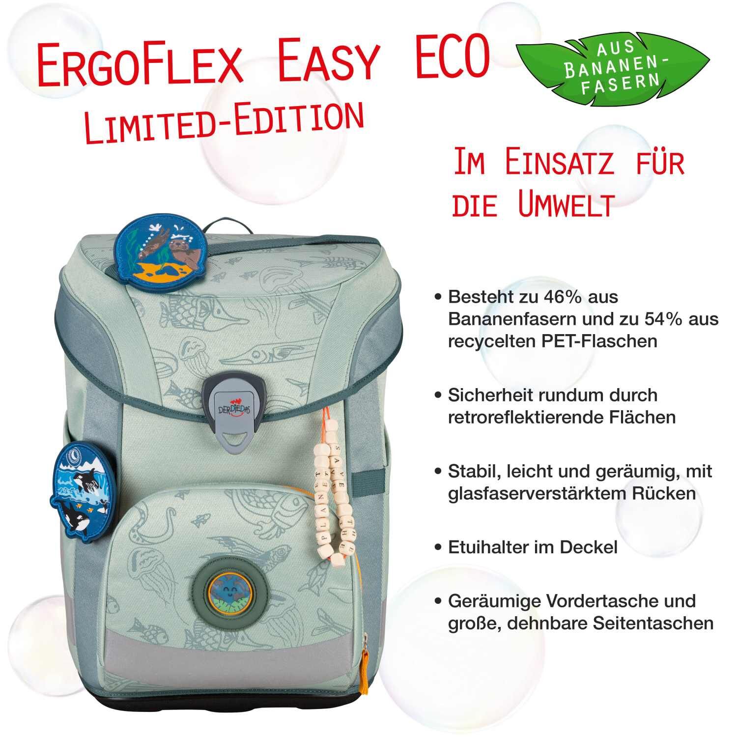 DerDieDas ErgoFlex Easy ECO Schulranzenset 5 teilig Grey Planet