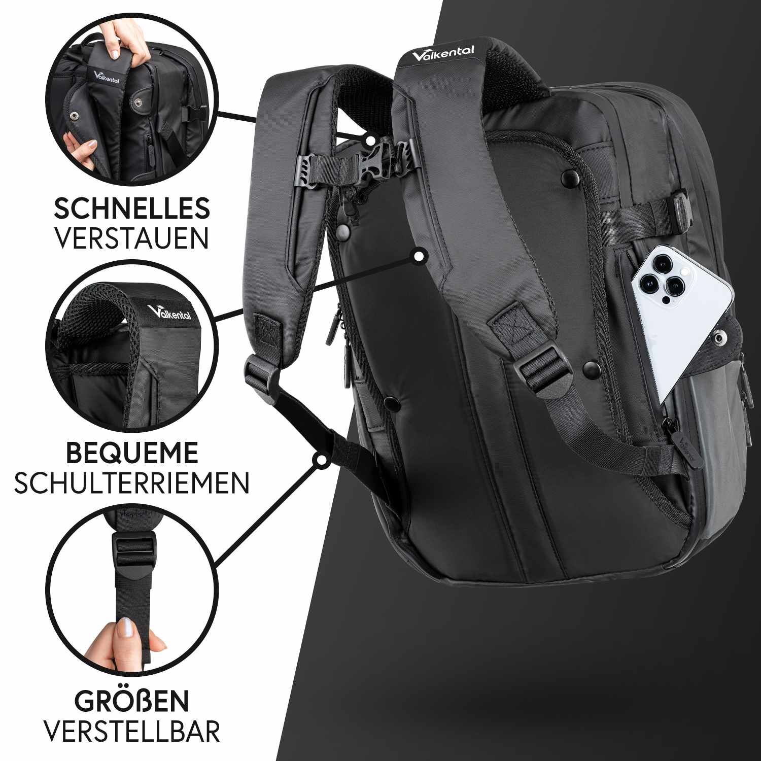 Valkental ValkBusiness 3in1 Fahrradtasche Schwarz