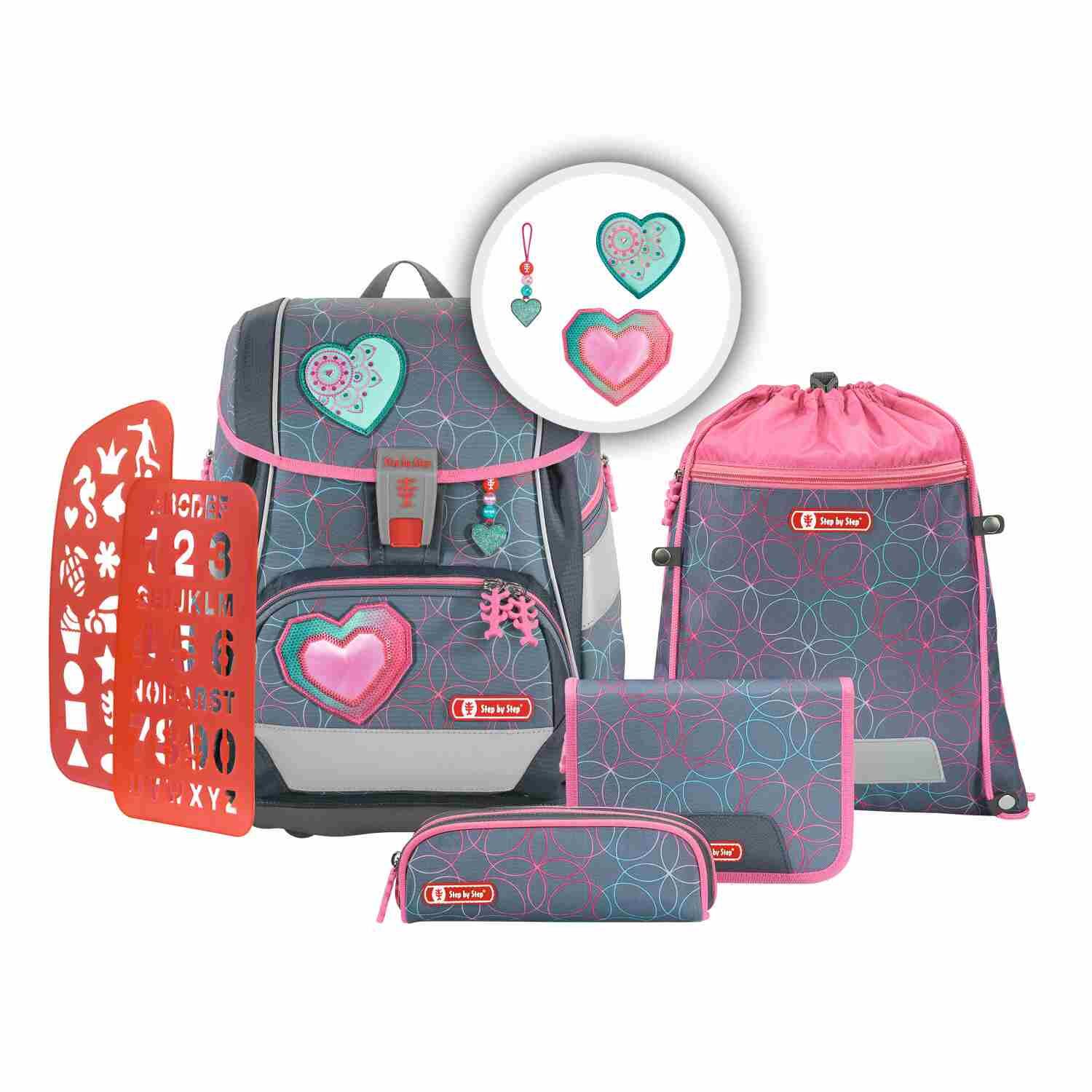 Step by Step 2IN1 PLUS Schulranzen-Set "Glitter Heart Hazle", 6-teilig