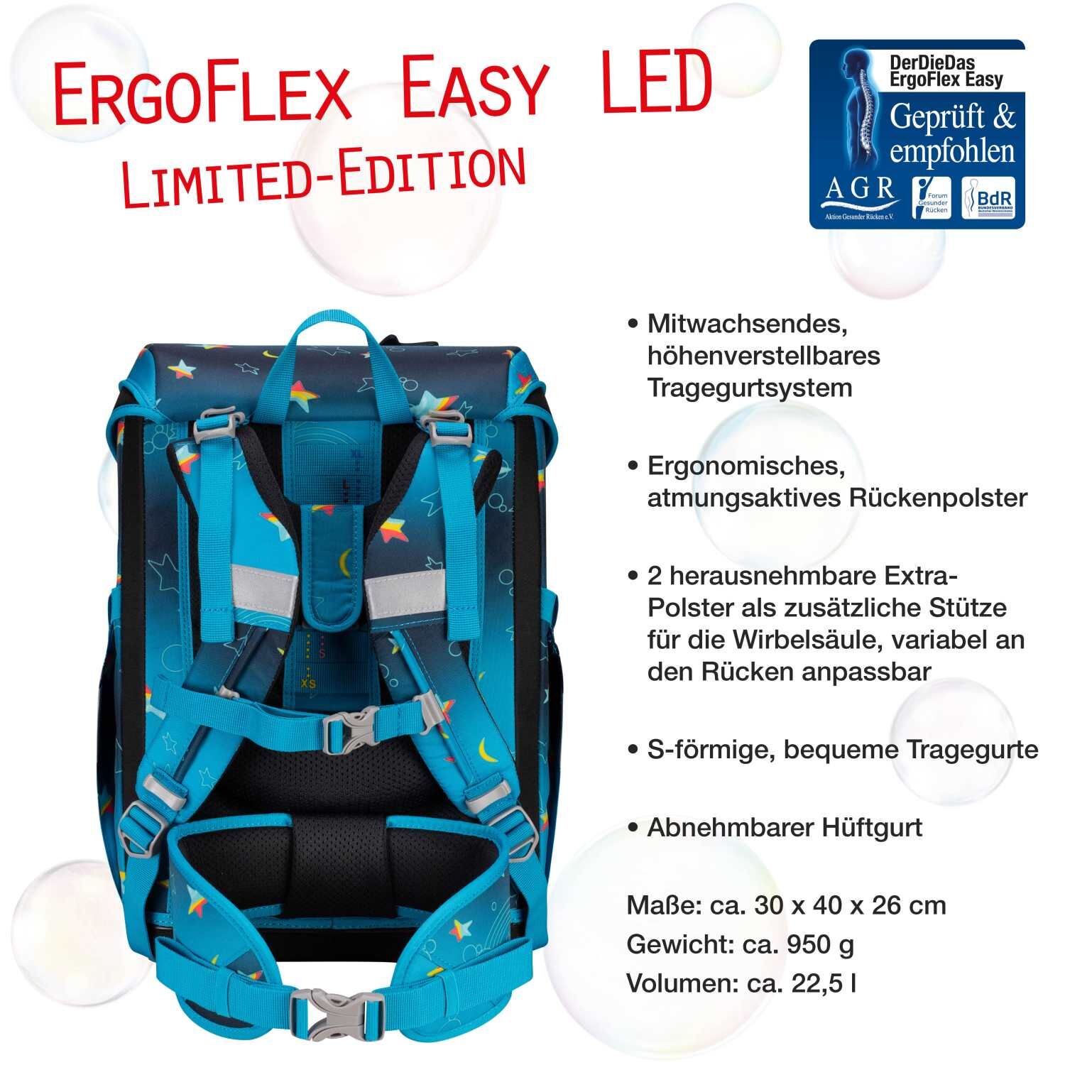 DerDieDas ErgoFlex Easy LED Schulranzenset 5 teilig Rainbow Star