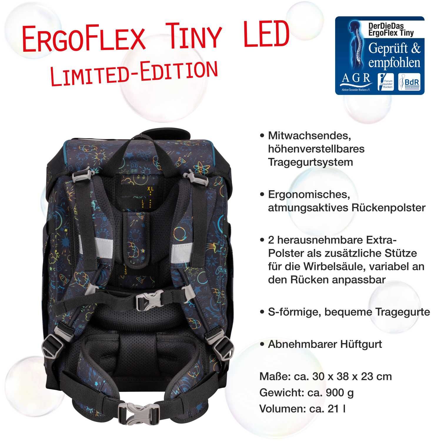 DerDieDas ErgoFlex Tiny LED Schulranzenset 5 teilig Crazy