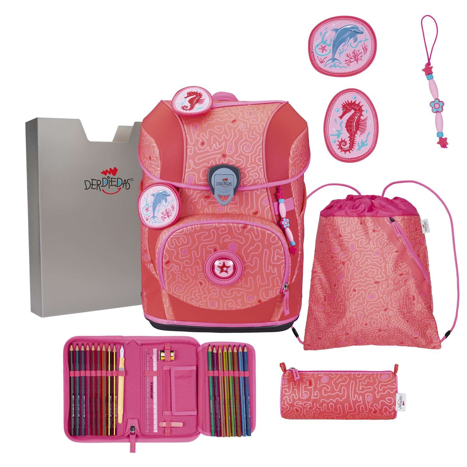 DerDieDas ErgoFlex Tiny Superflash Coral Reef Schulranzenset 5-teilig