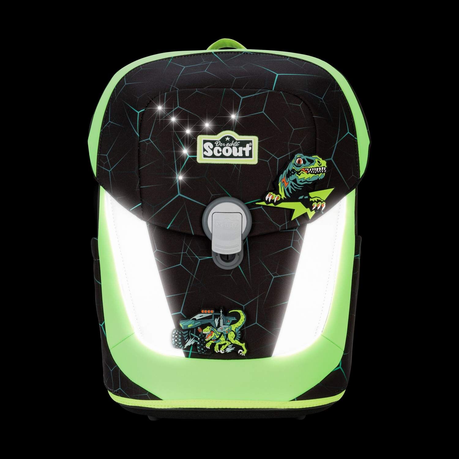 Scout Sunny II Exklusiv DIN LED Dino Hunter Schulranzen-Set 4-teilig