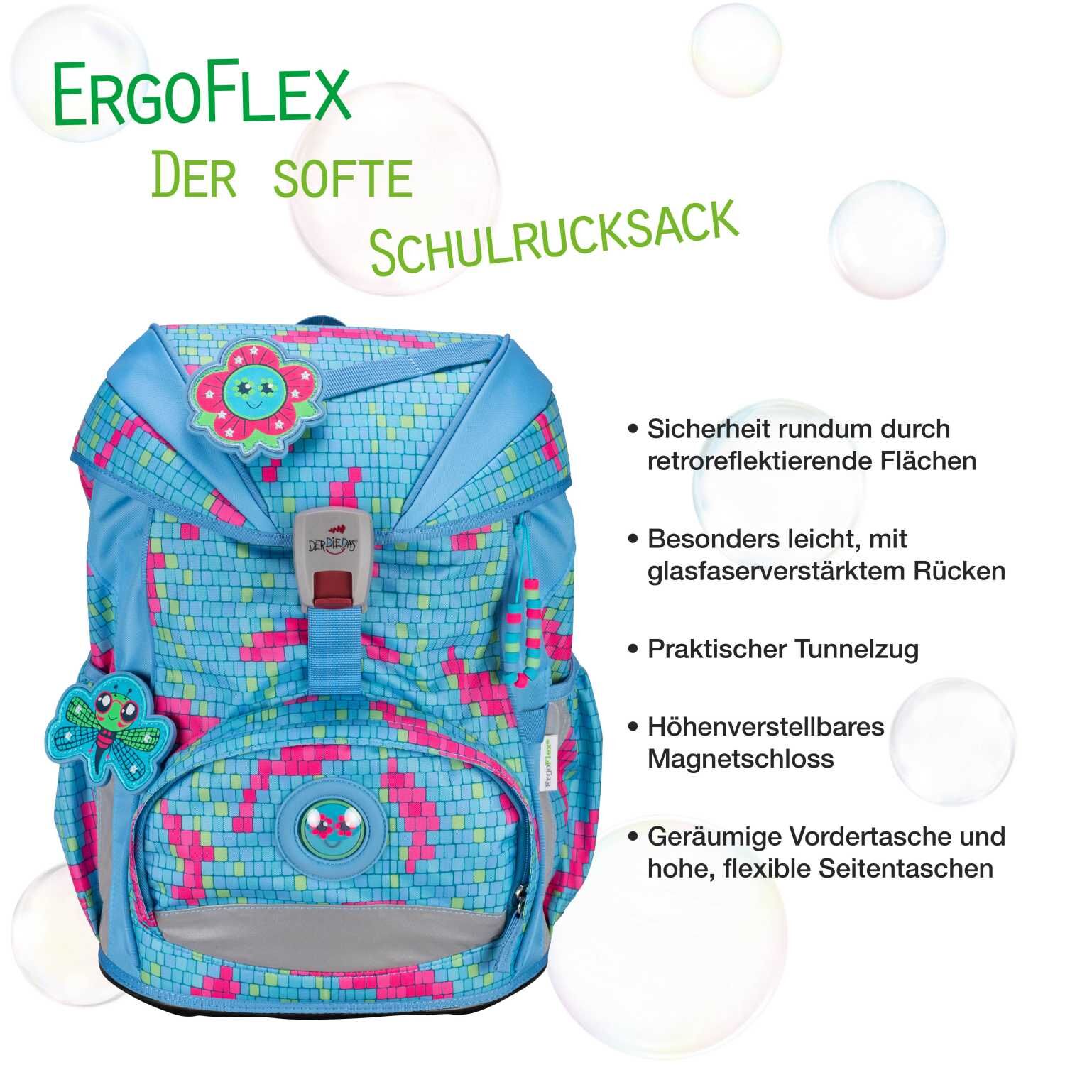 DerDieDas ErgoFlex Schulranzenset 5 teilig Happy Pixel