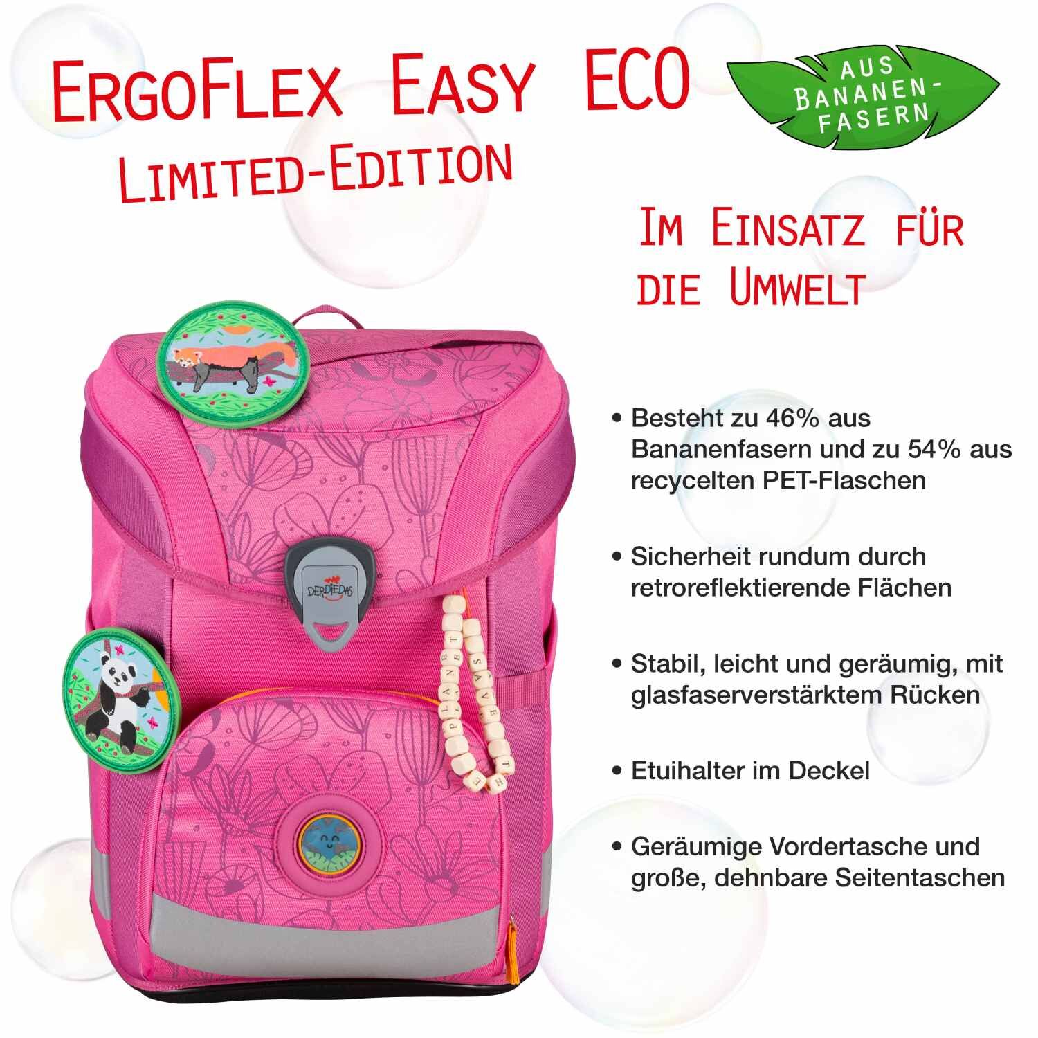 DerDieDas ErgoFlex Easy ECO Schulranzenset 5 teilig Pink Planet