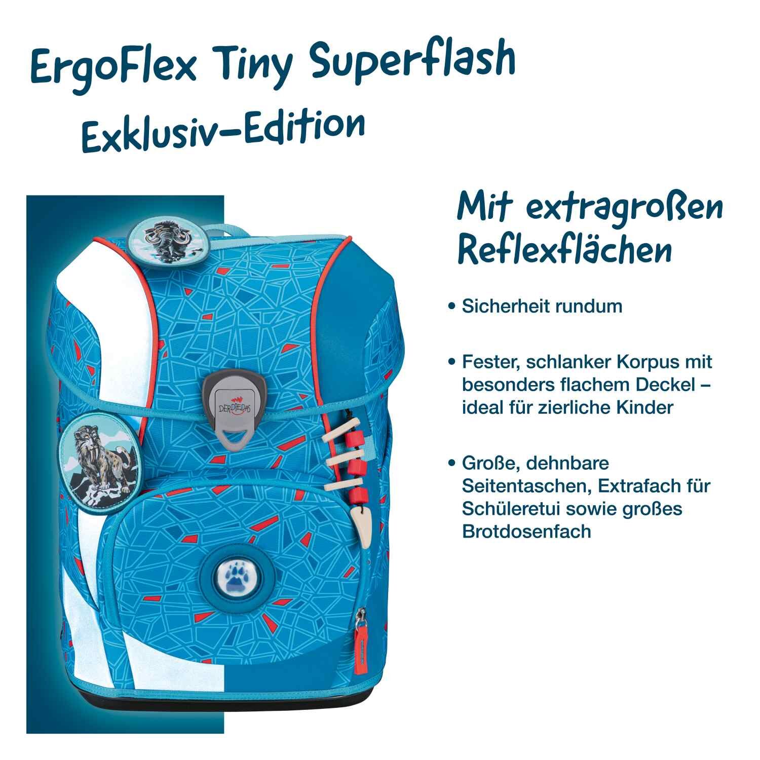 DerDieDas ErgoFlex Tiny Superflash Blue Ice Schulranzenset 5-teilig
