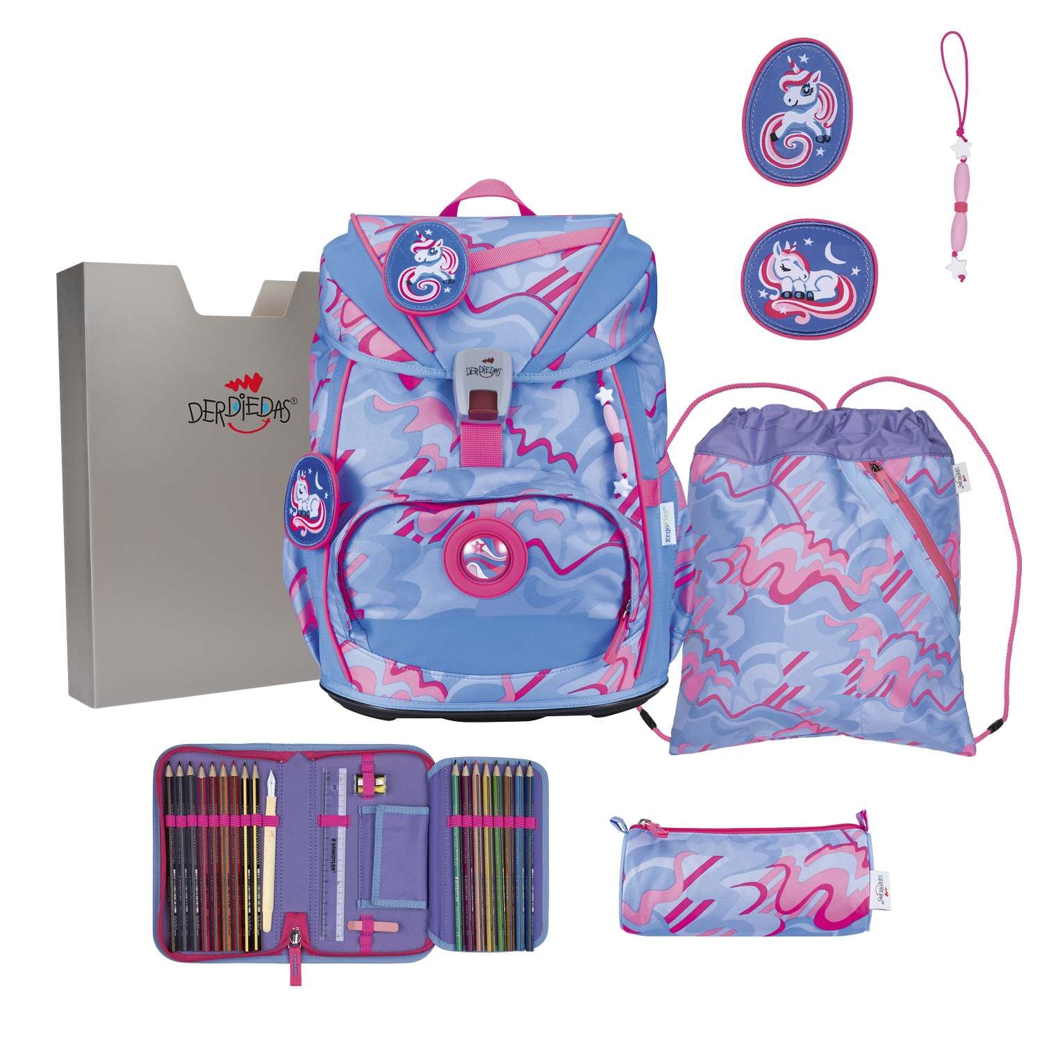 DerDieDas ErgoFlex Light Superflash Magic Unicorn Schulranzenset 5-teilig