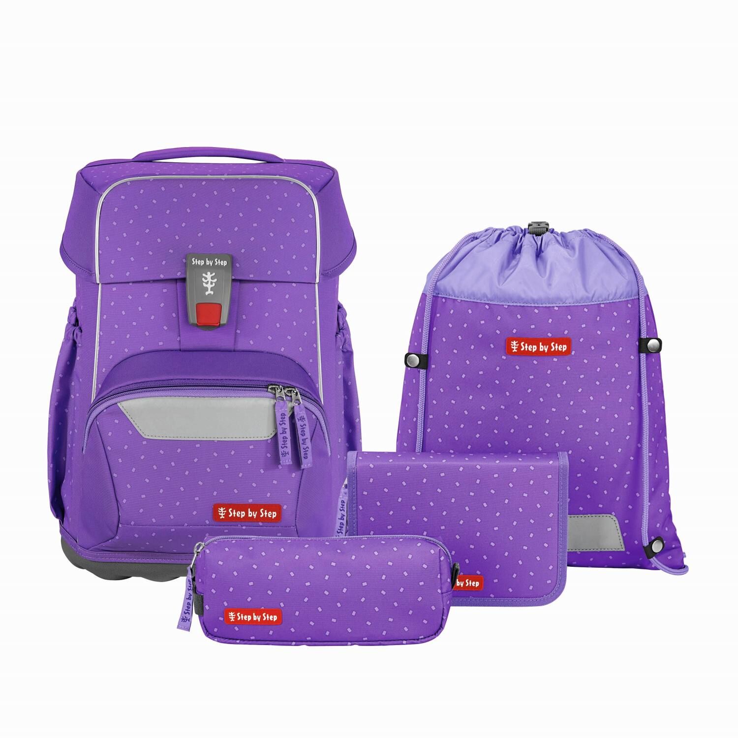 Step by Step BASIS Schulranzen-Set „Purple Konfetti“, 4-teilig