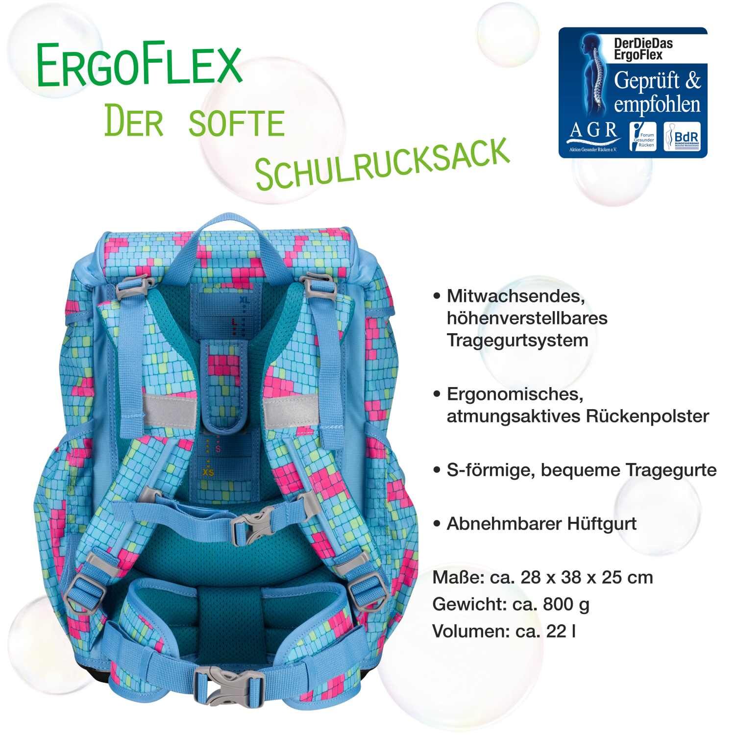 DerDieDas ErgoFlex Schulranzenset 5 teilig Happy Pixel